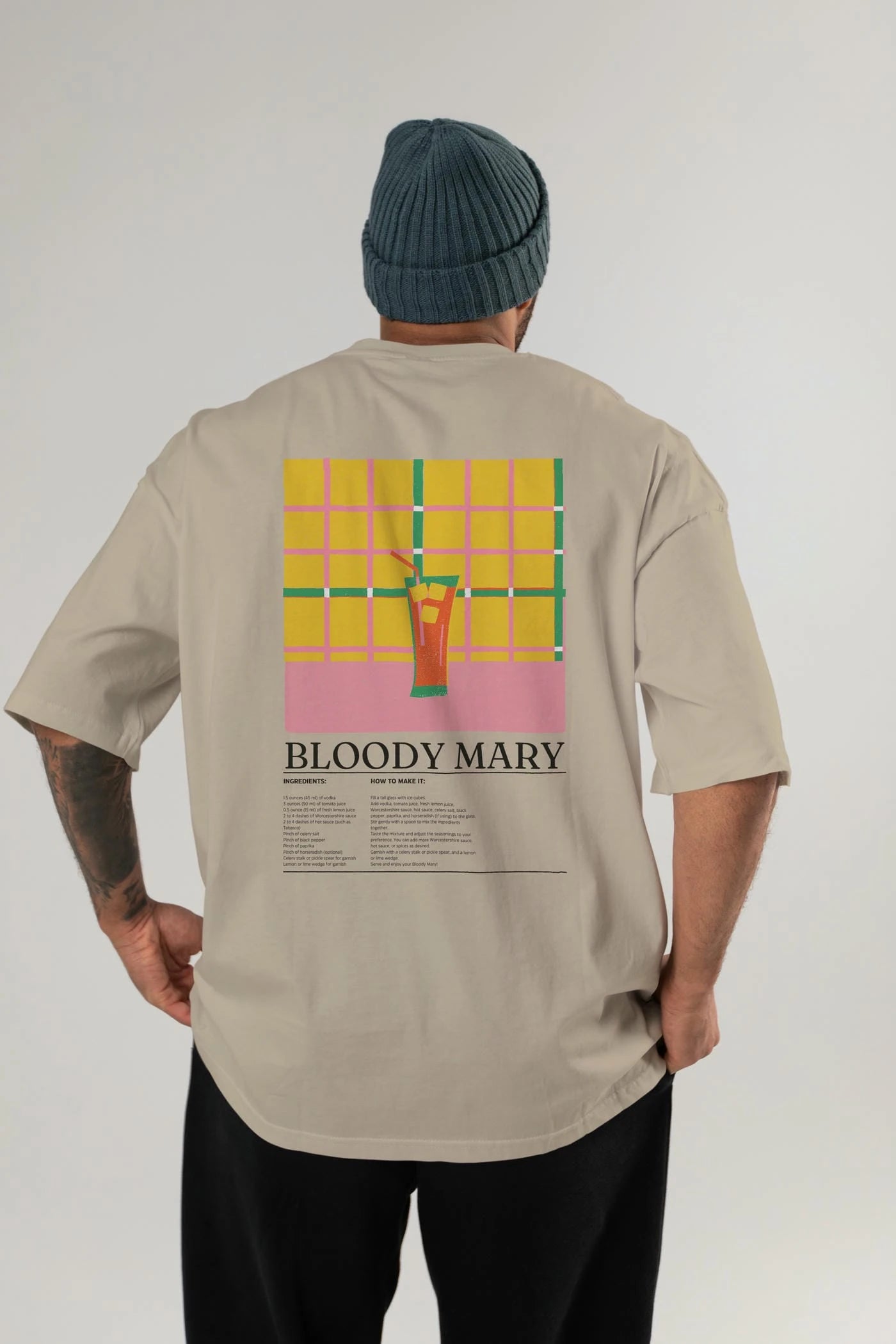 Bloody Mary Kokteyl Serisi Arka Baskılı Oversize t-shirt Erkek Kadın %100 Pamuk Bisiklet Yaka tişort