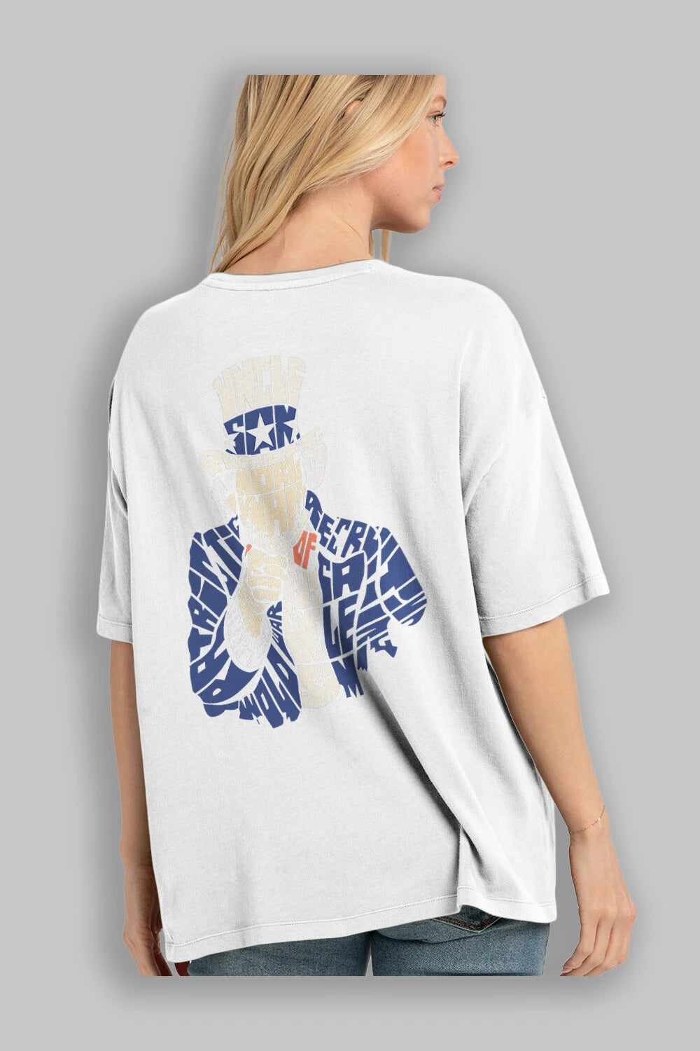 Uncle Sam Arka Baskılı Oversize t-shirt %100 pamuk Erkek Kadın Unisex