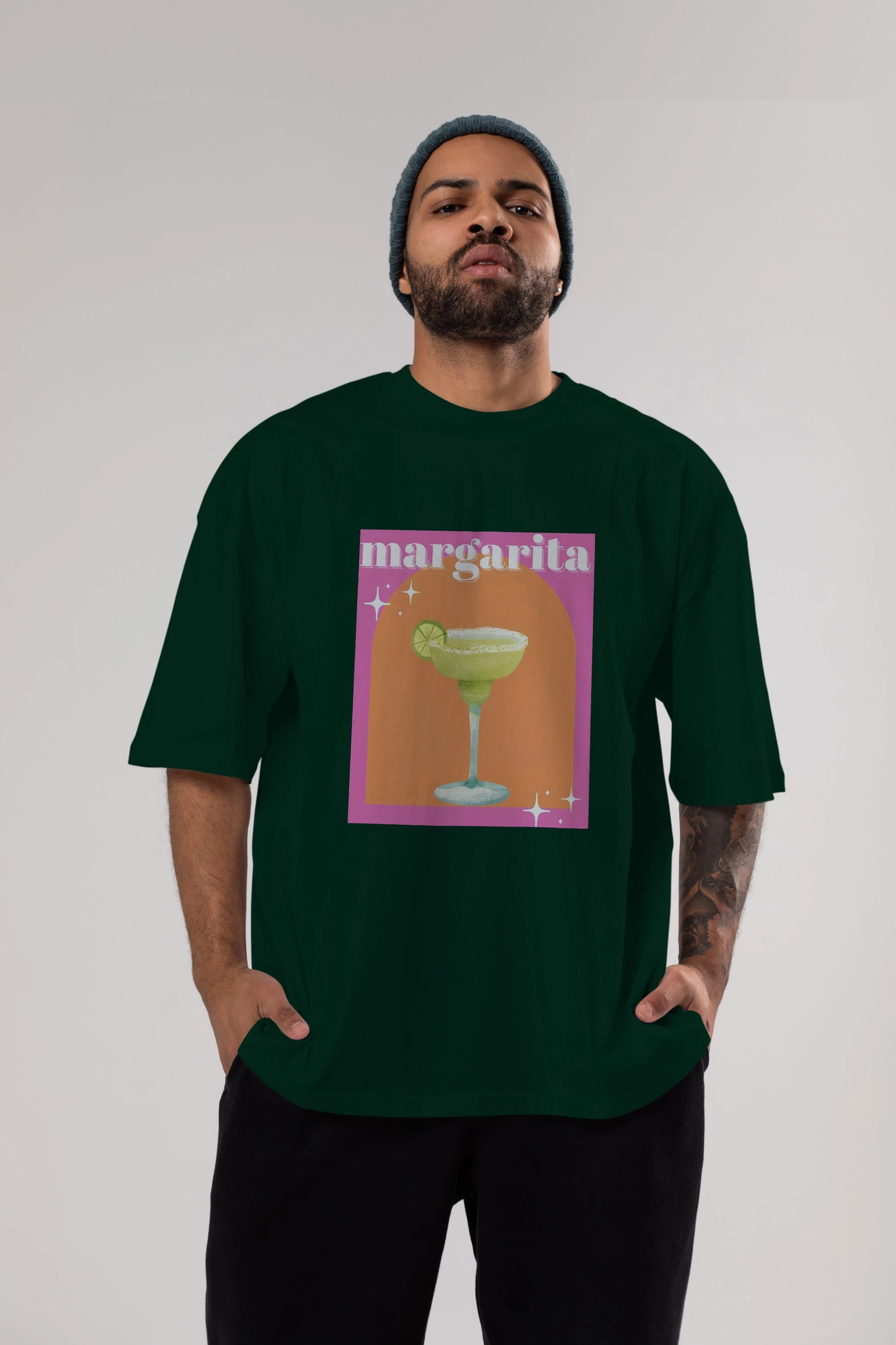 Margarita 7 Ön Baskılı Oversize t-shirt Erkek Kadın Unisex %100 Pamuk Bisiklet Yaka tişort