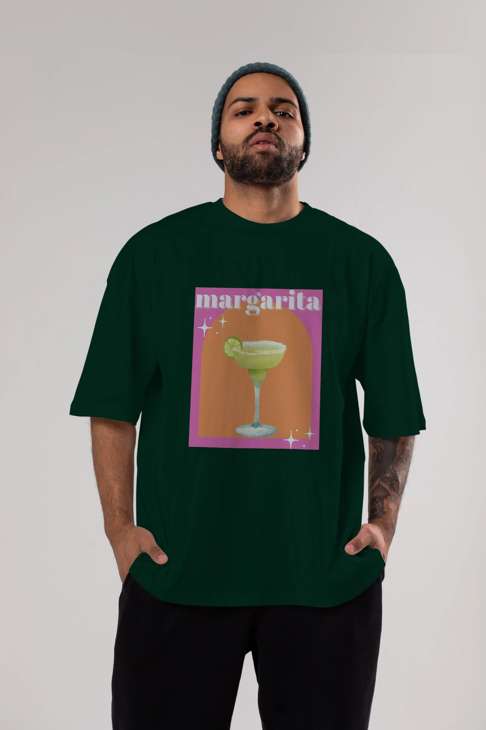 Margarita 7 Ön Baskılı Oversize t-shirt Erkek Kadın Unisex %100 Pamuk Bisiklet Yaka tişort
