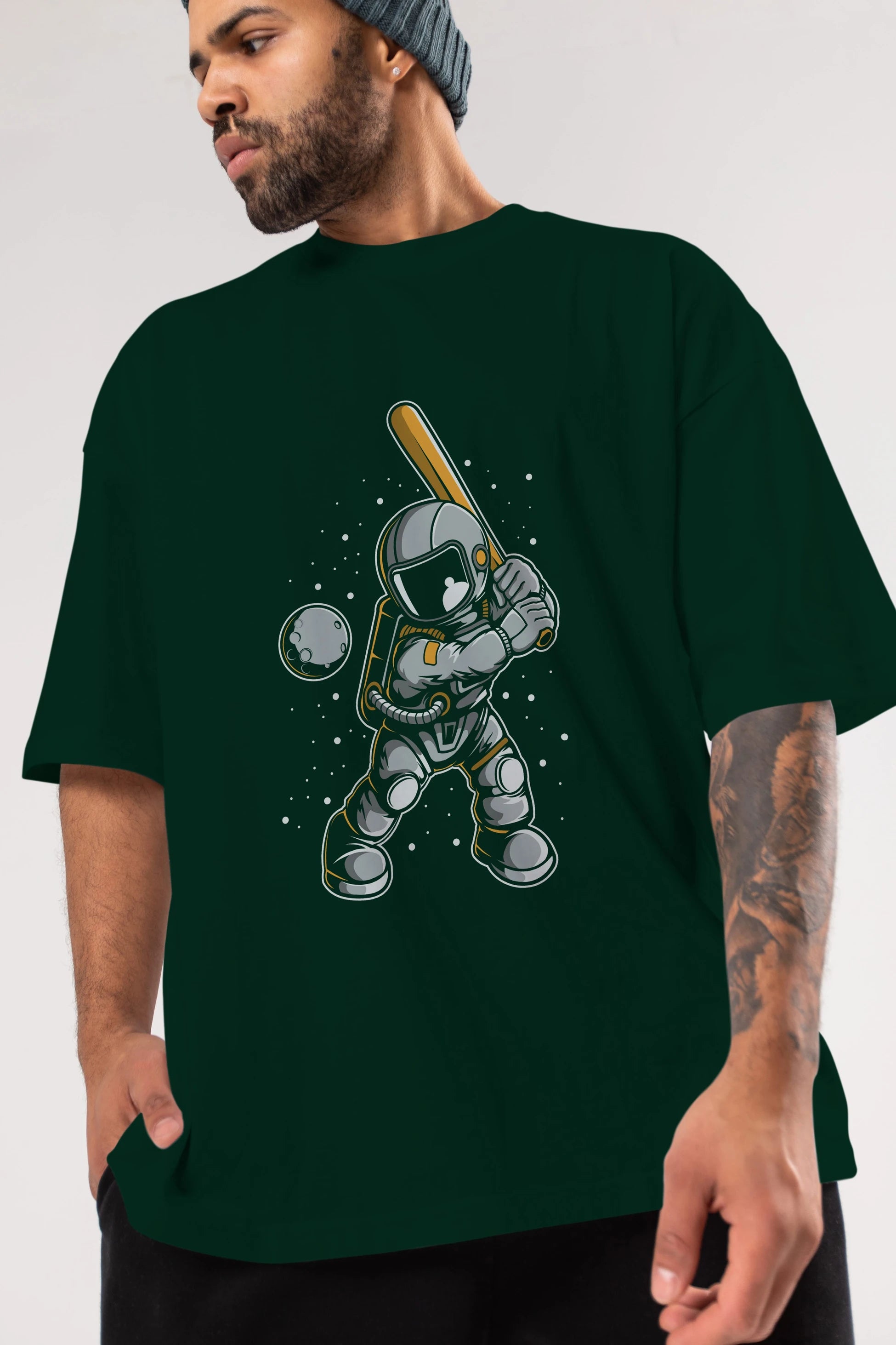 Astronaut Baseball Ön Baskılı Oversize t-shirt Erkek Kadın Unisex