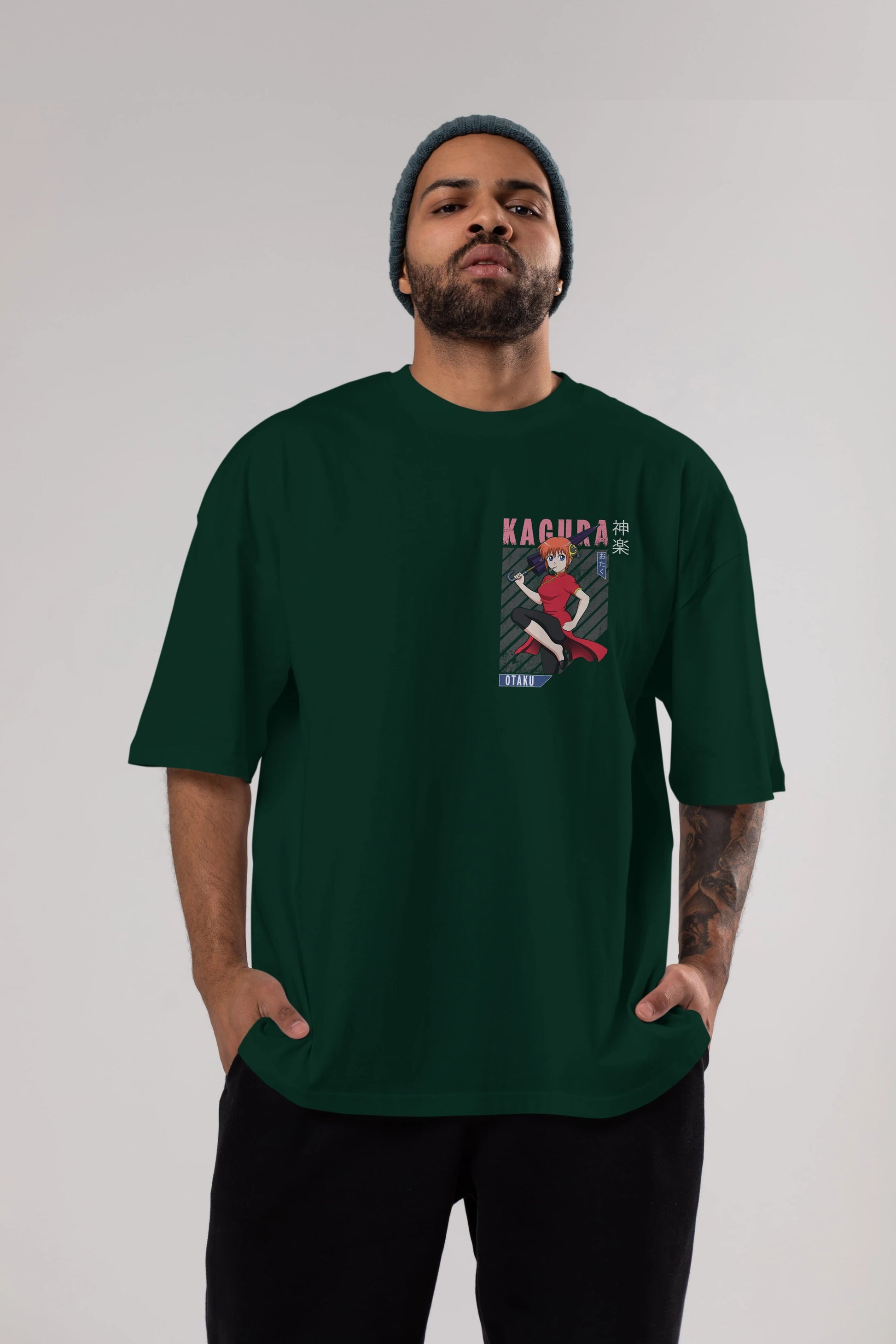 Kagura GINTAMA 1 Ön Sol Baskılı Oversize t-shirt Erkek Kadın Unisex %100 Pamuk Bisiklet Yaka tişort