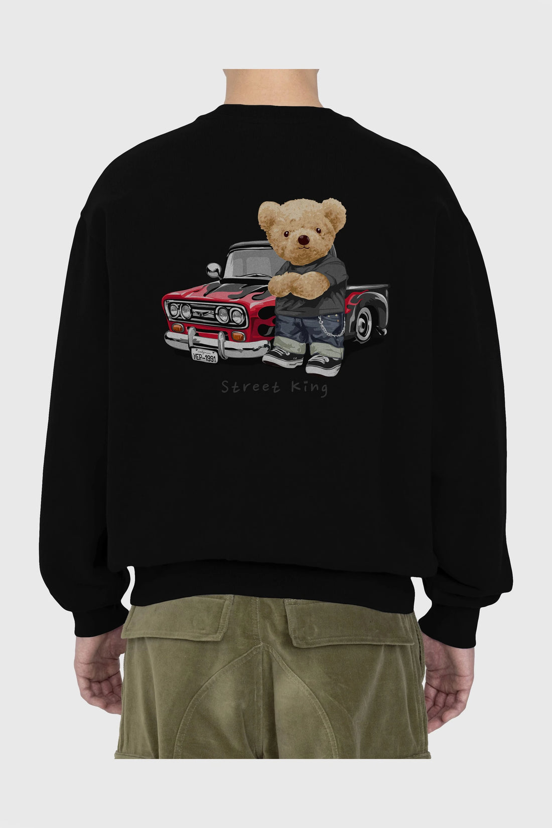 Teddy Bear Street King Arka Baskılı Oversize Sweatshirt Erkek Kadın Unisex