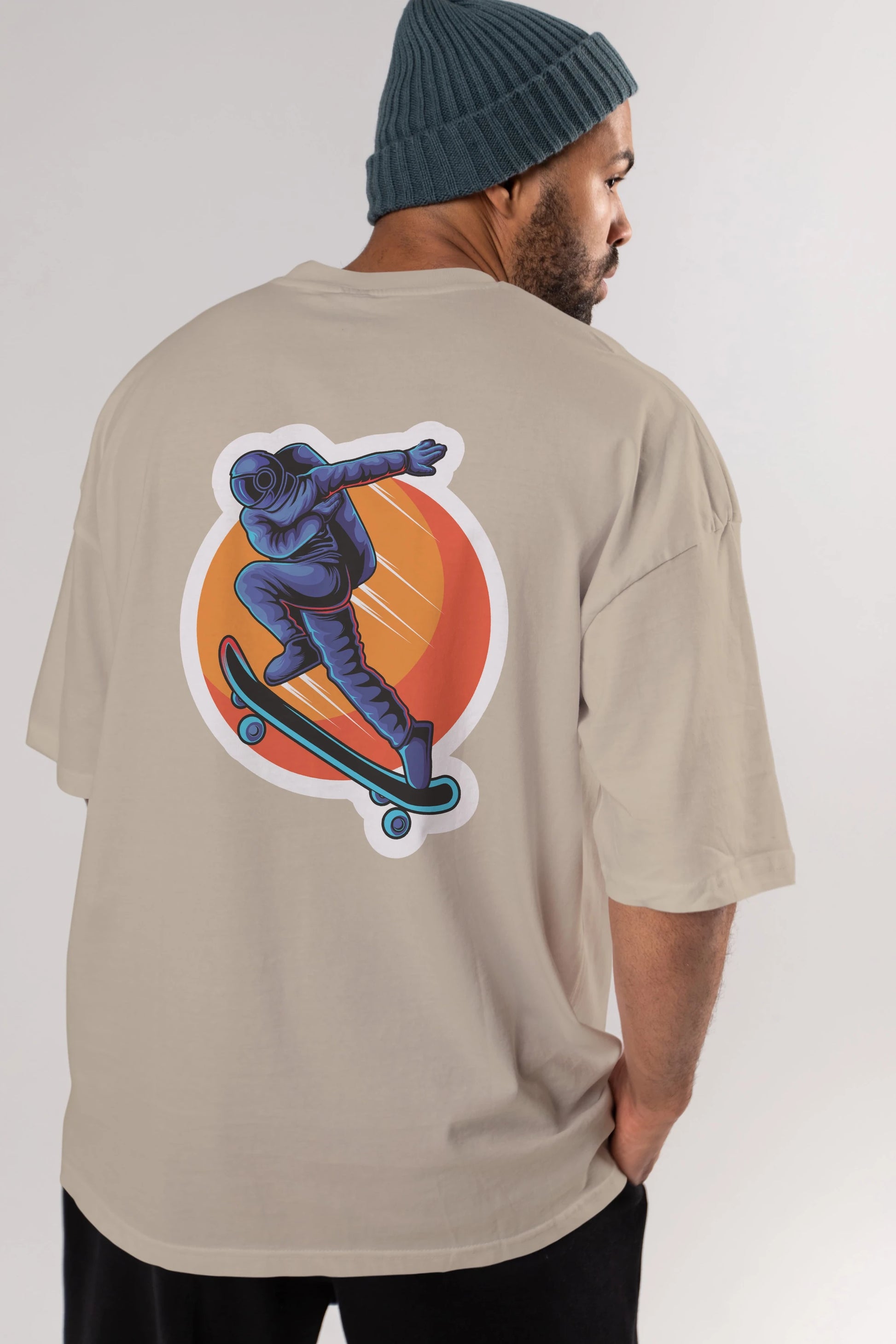 Astroskate Run Sticker Arka Baskılı Oversize t-shirt Erkek Kadın Unisex