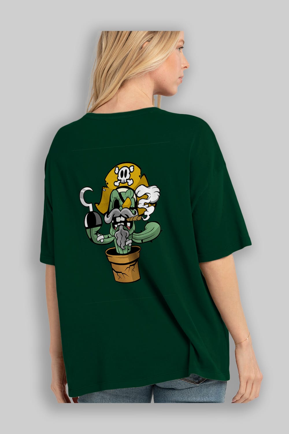 Pirate Cactus Arka Baskılı Oversize t-shirt Erkek Kadın Unisex %100 Pamuk tişort