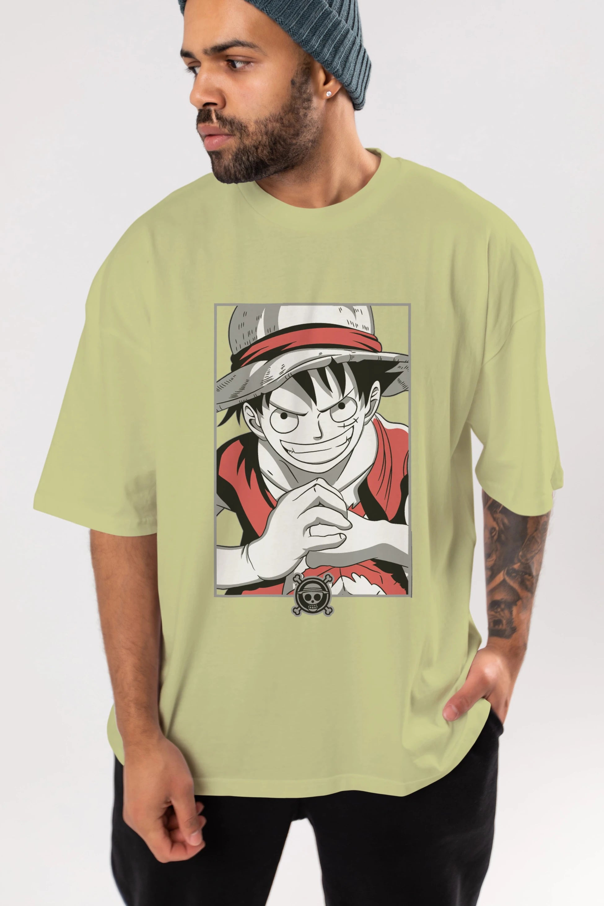LUFF D. MONKEY OnePiece Anime Ön Baskılı Oversize t-shirt %100 pamuk Erkek Kadın Unisex