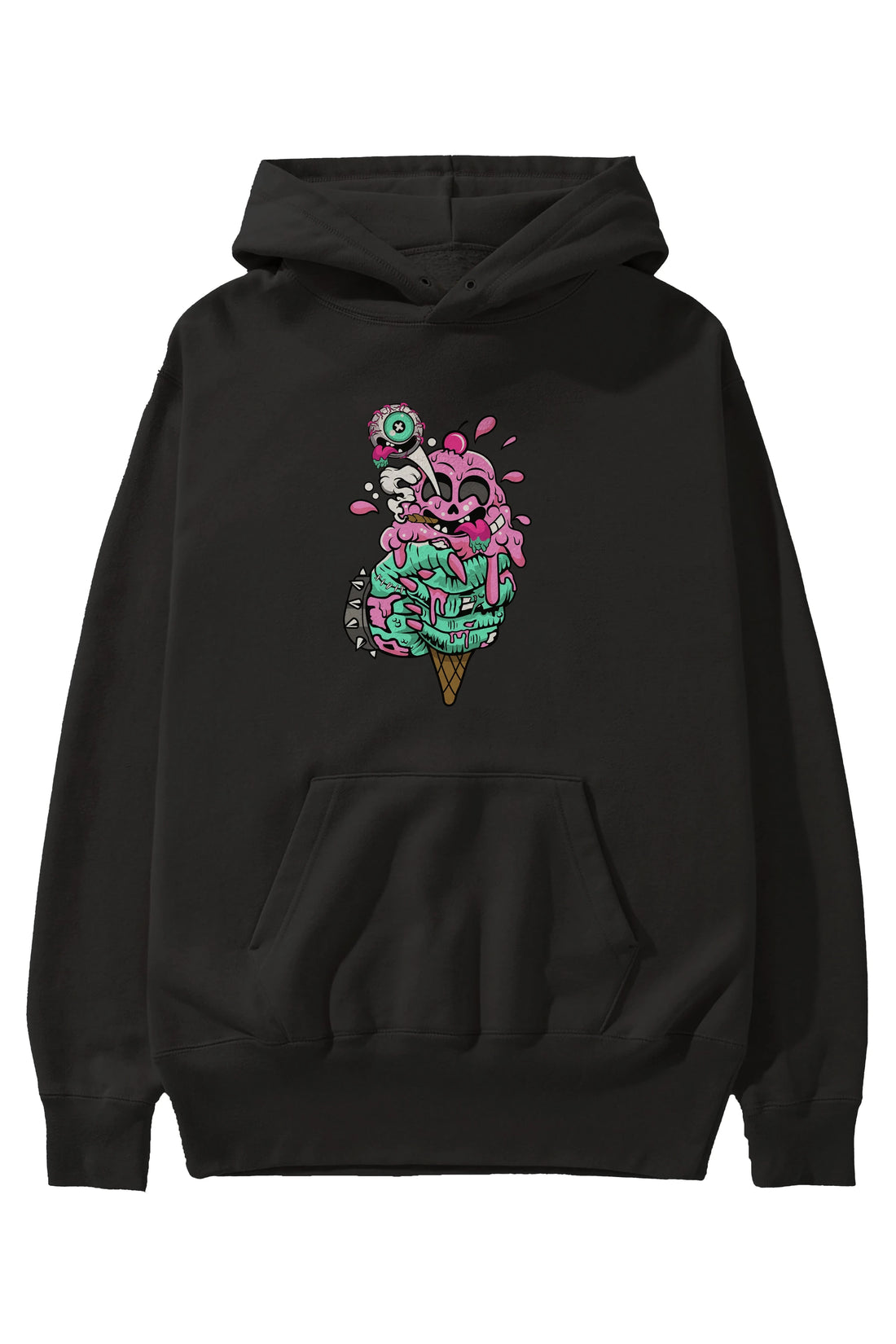 Ice Cream Zombie Ön Baskılı Hoodie Oversize Kapüşonlu Sweatshirt Erkek Kadın Unisex