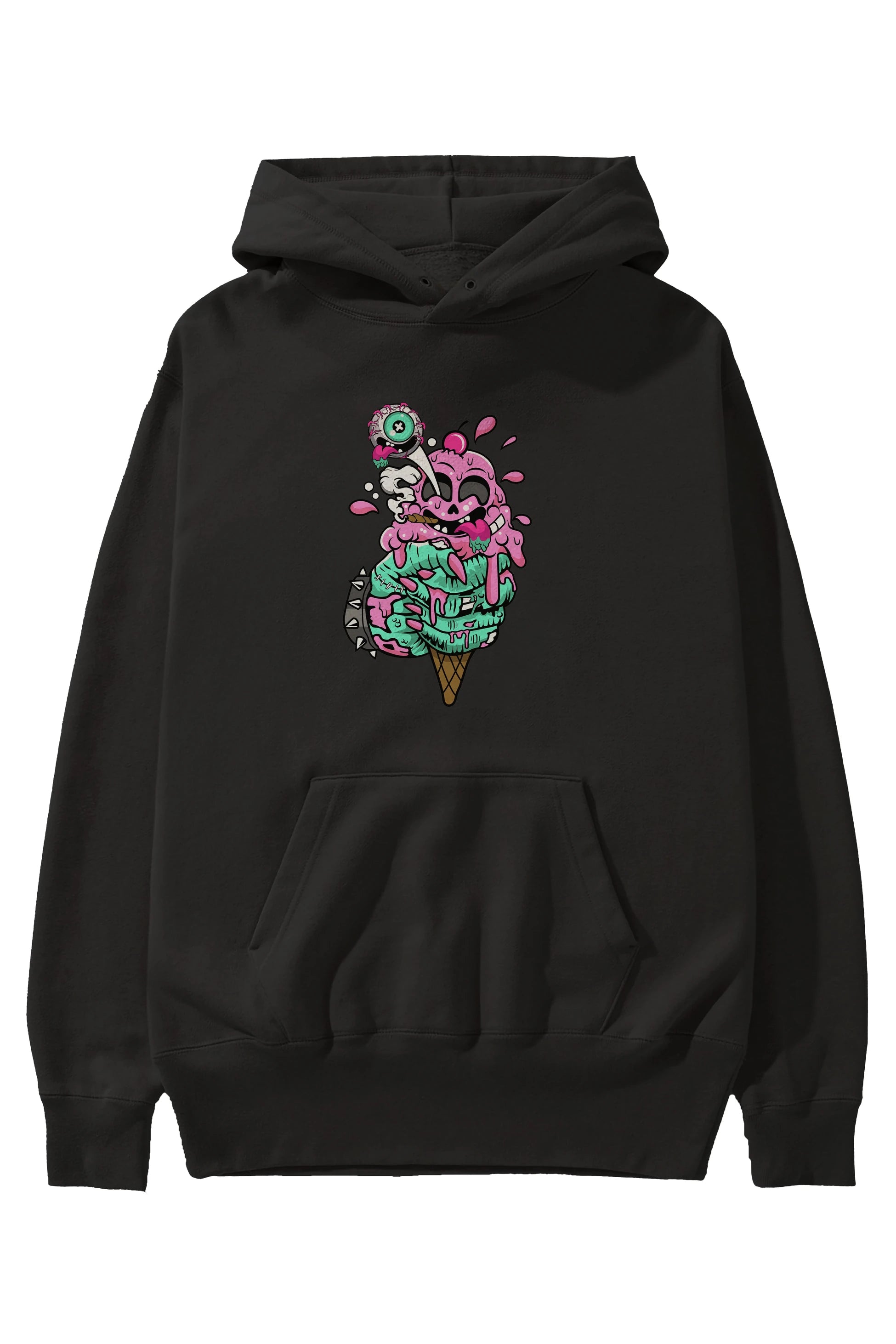 Ice Cream Zombie Ön Baskılı Hoodie Oversize Kapüşonlu Sweatshirt Erkek Kadın Unisex