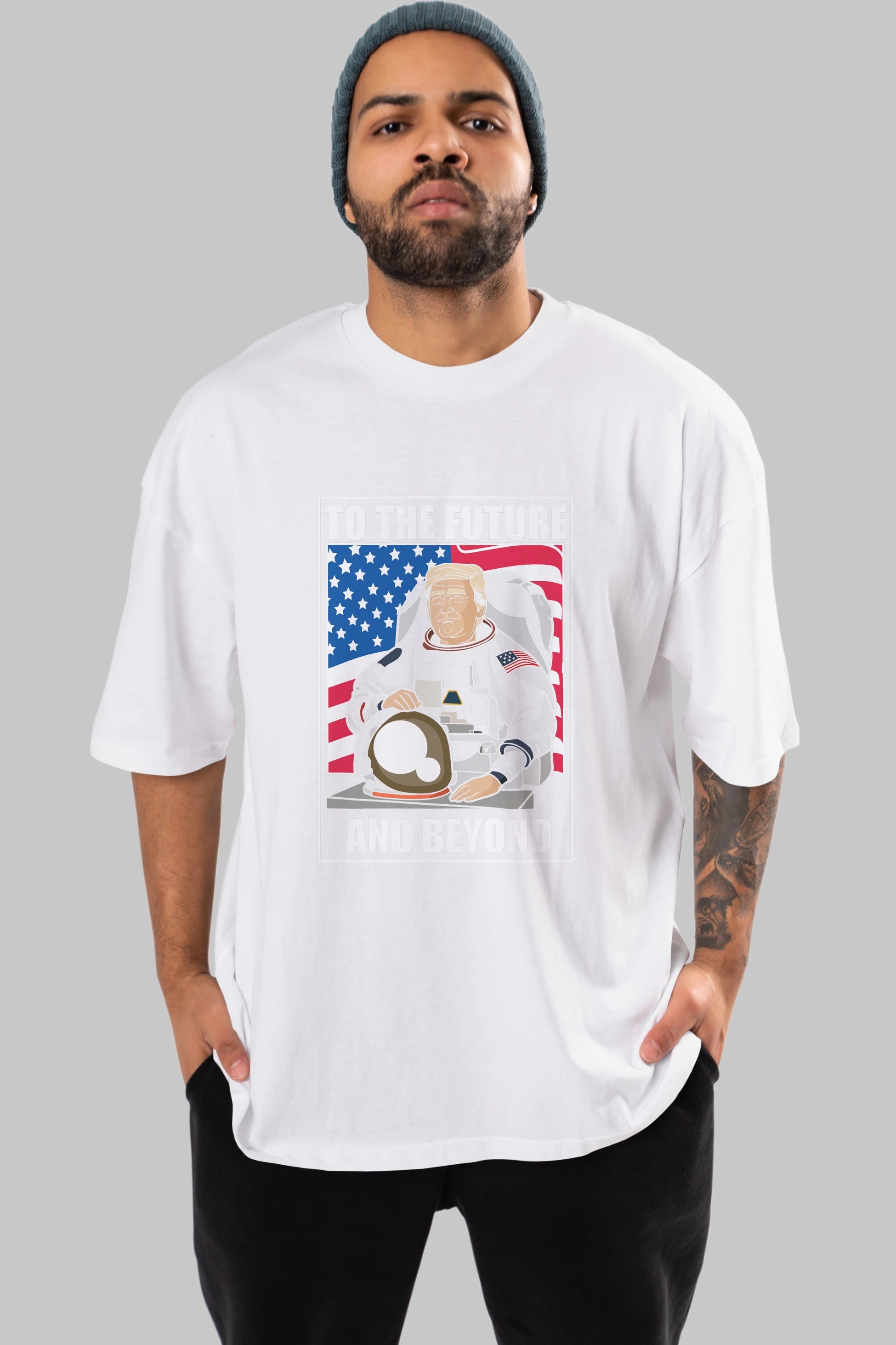 Trumpstronaut Ön Baskılı Oversize t-shirt Erkek Kadın Unisex %100 Pamuk tişort
