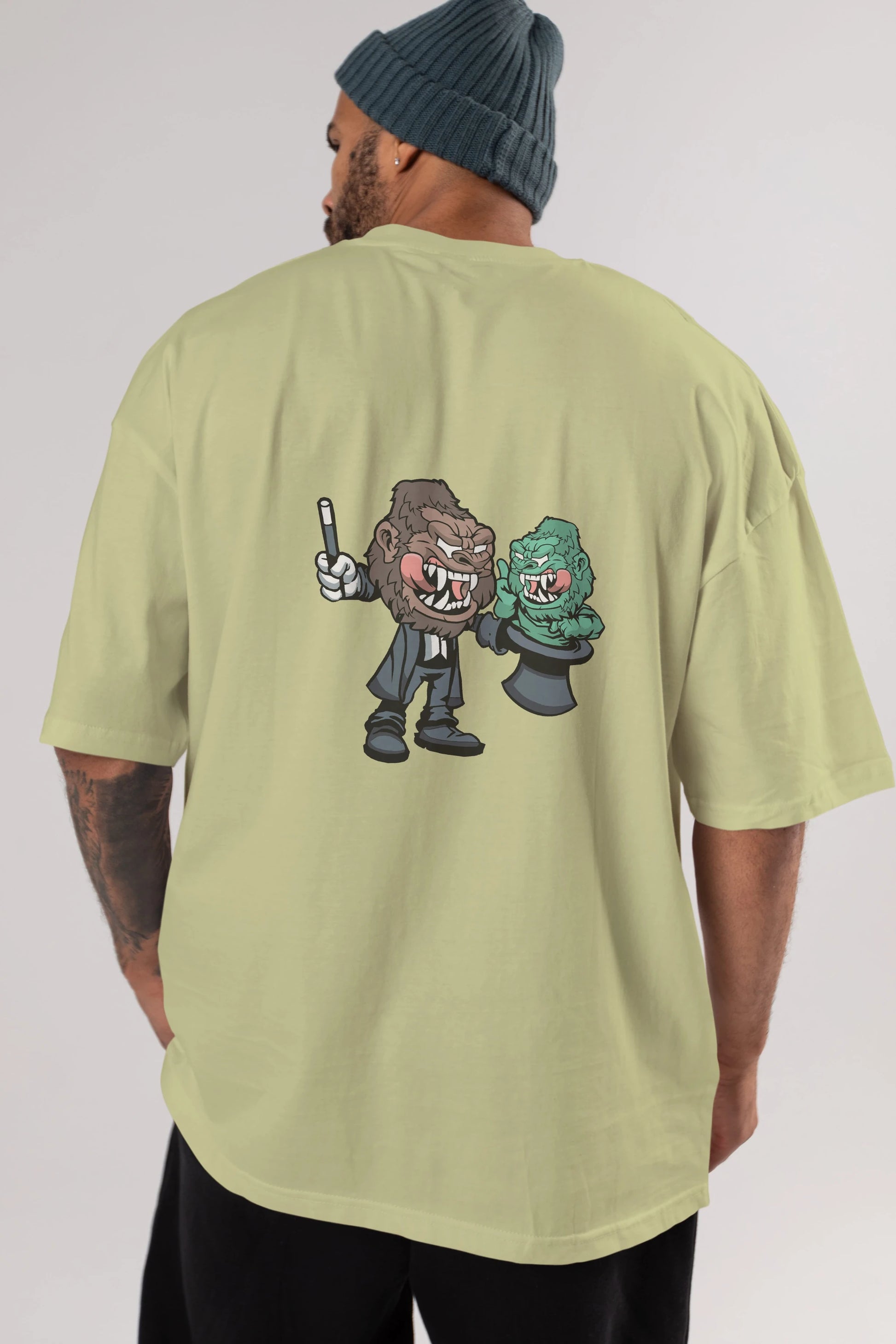 Gorilla Magician Arka Baskılı Oversize t-shirt Erkek Kadın Unisex %100 Pamuk tişort
