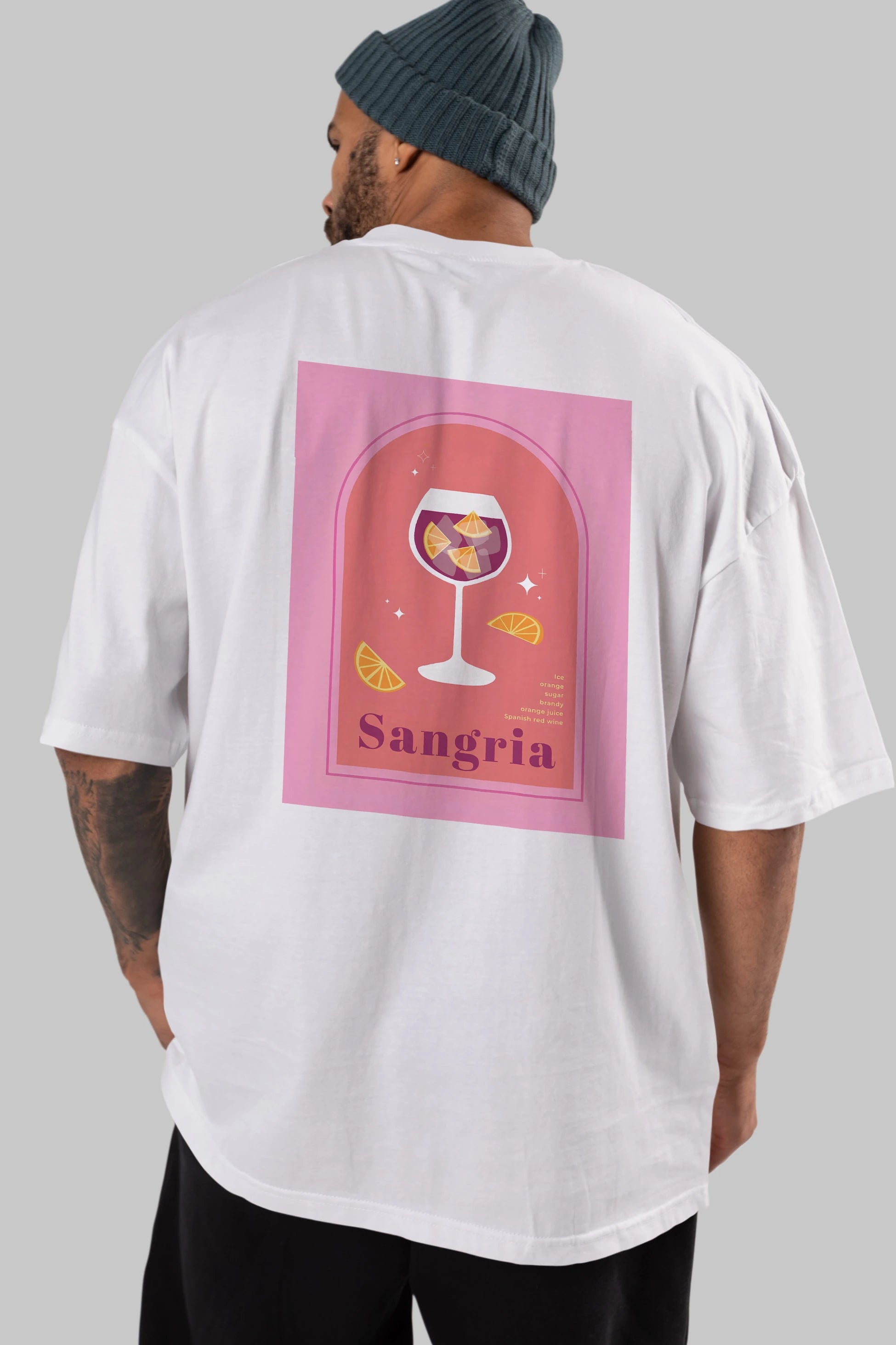 Sangria Arka Baskılı Oversize t-shirt Erkek Kadın Unisex %100 Pamuk Bisiklet Yaka tişort