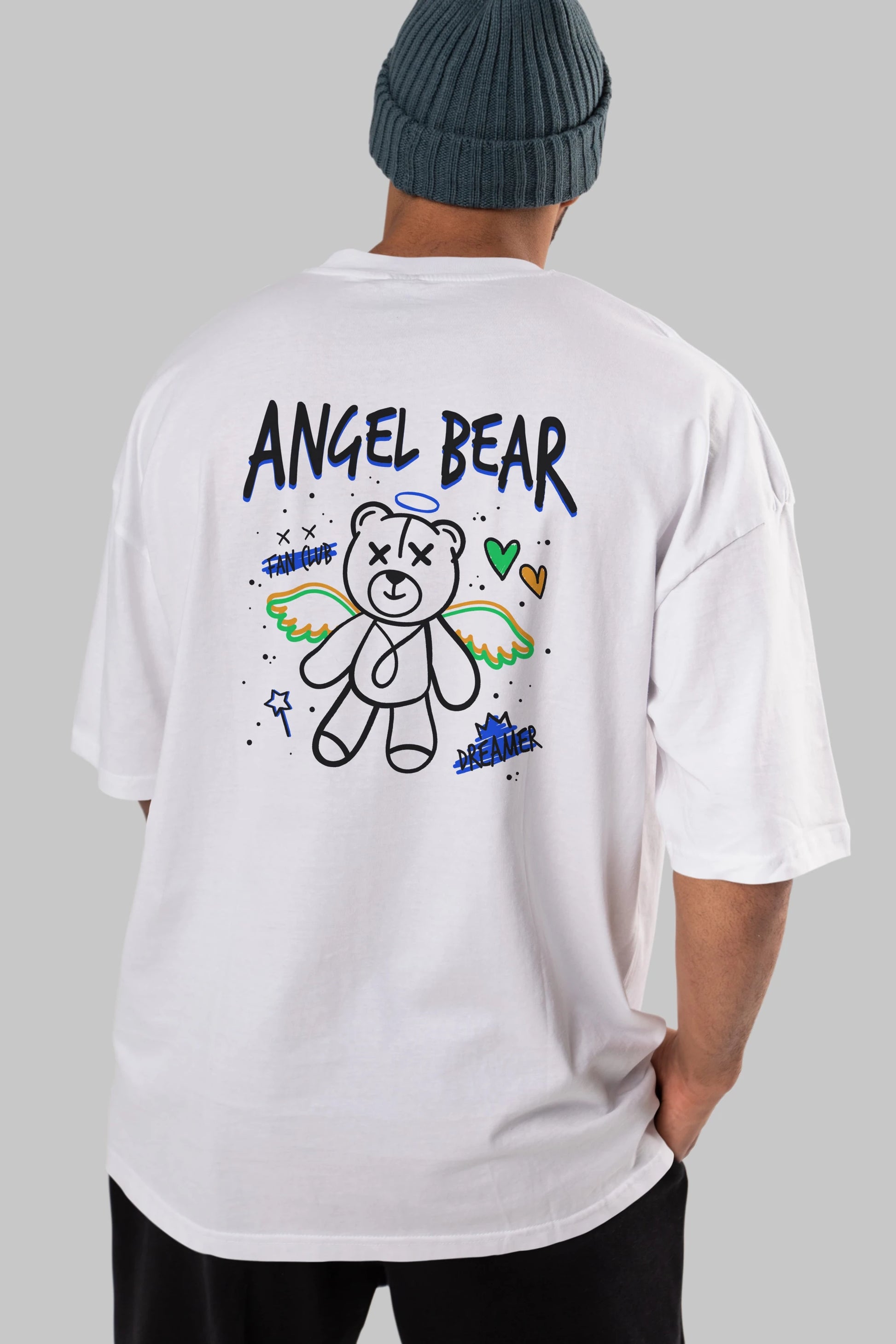Angel Bear Arka Baskılı Oversize t-shirt Erkek Kadın Unisex