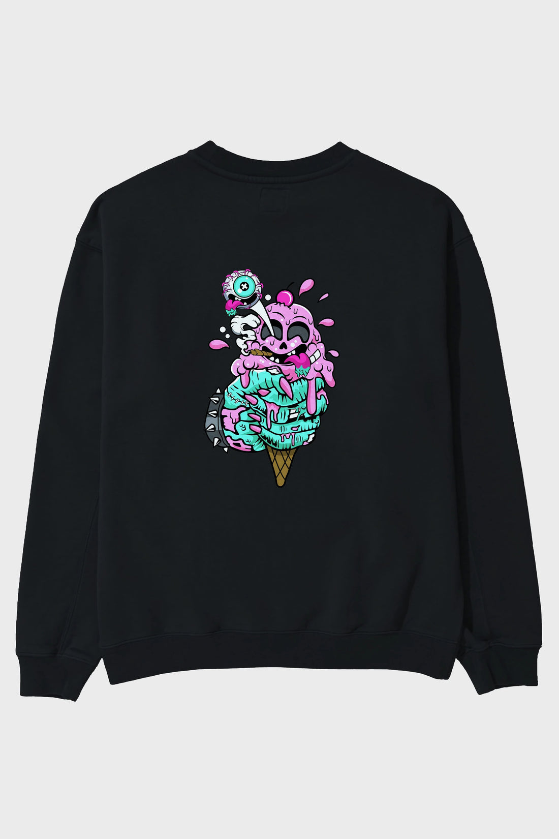 Ice Cream Zombie Arka Baskılı Oversize Sweatshirt Erkek Kadın Unisex
