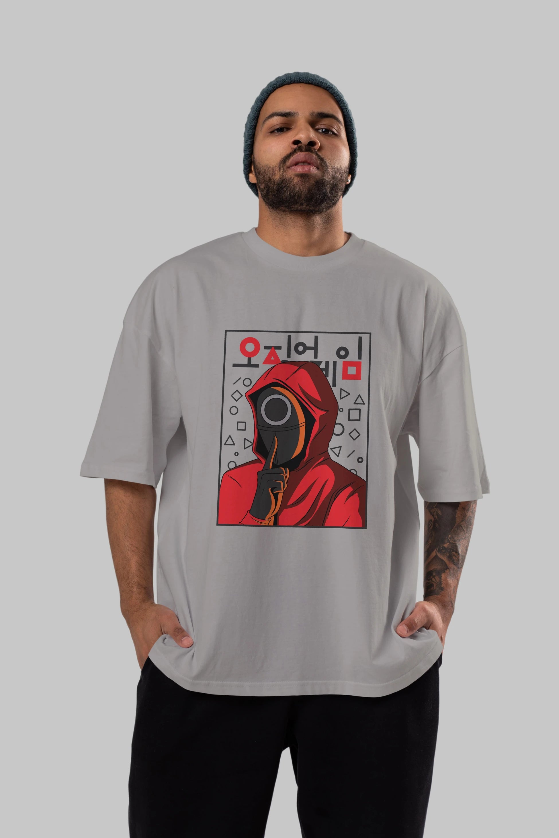 Squid Game (5) Ön Baskılı Oversize t-shirt Erkek Kadın Unisex %100 Pamuk Bisiklet Yaka tişort