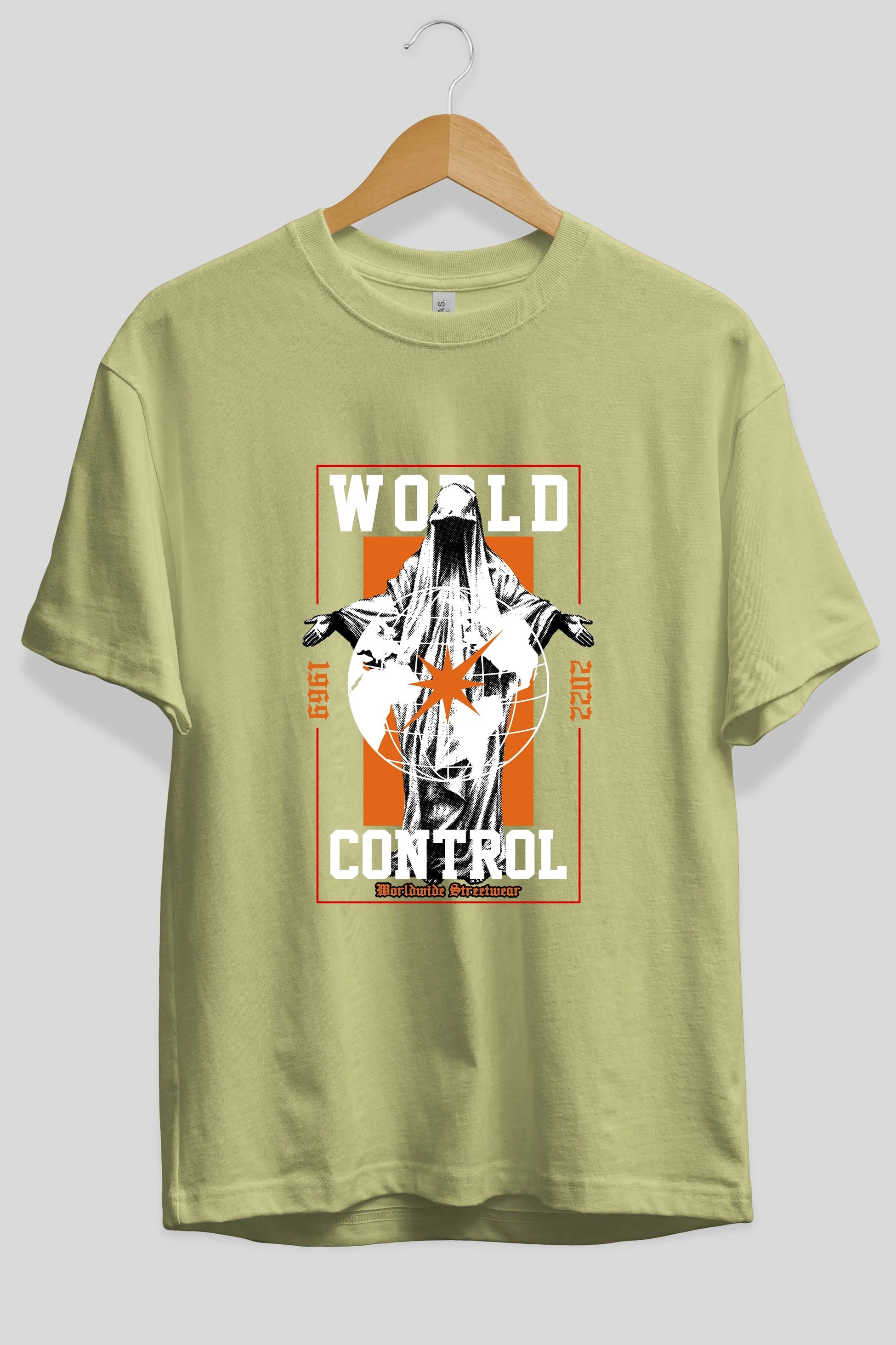 World Control Ön Baskılı Oversize t-shirt Erkek Kadın Unisex