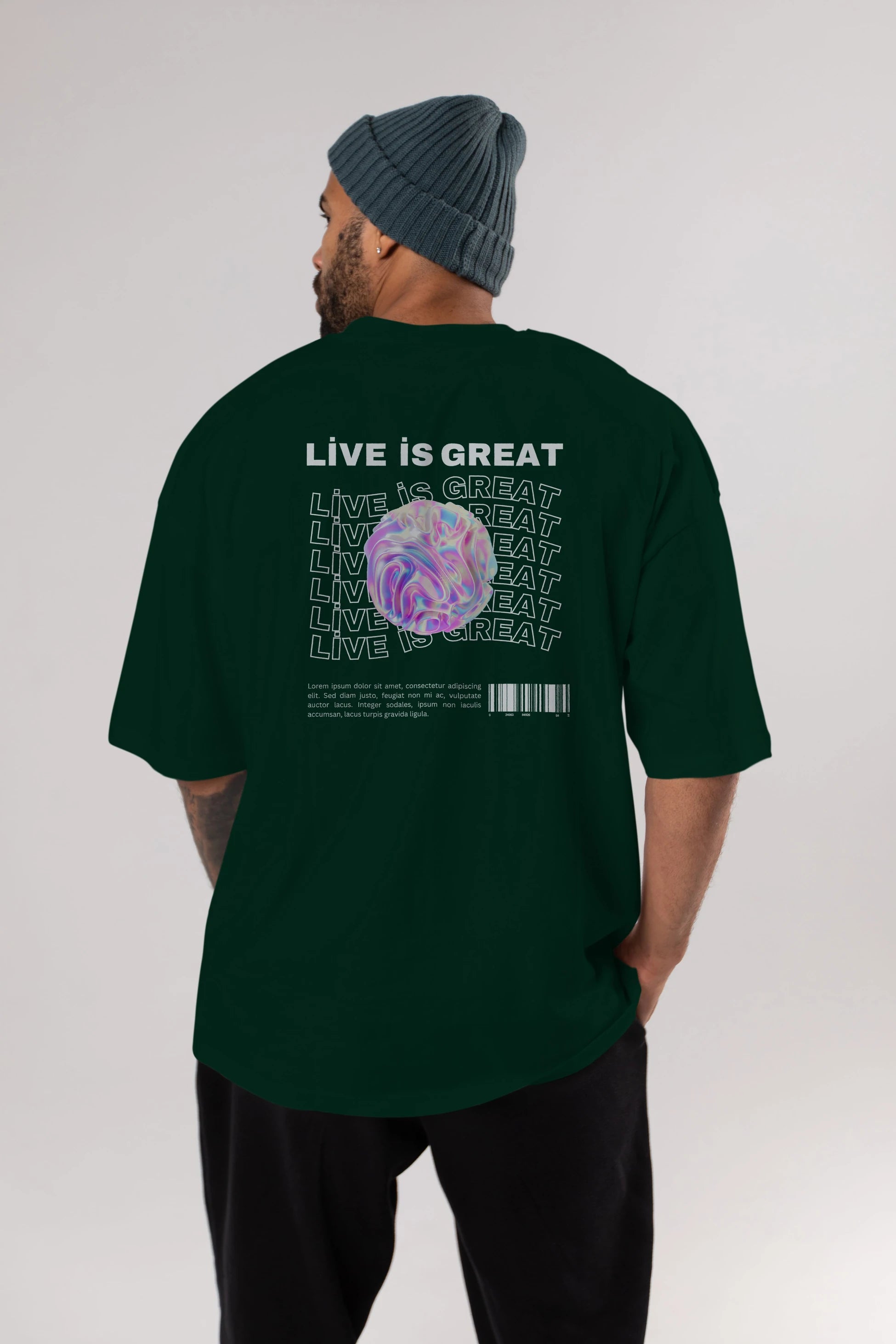 Live is Great Yazılı Arka Baskılı Oversize t-shirt Erkek Kadın Unisex