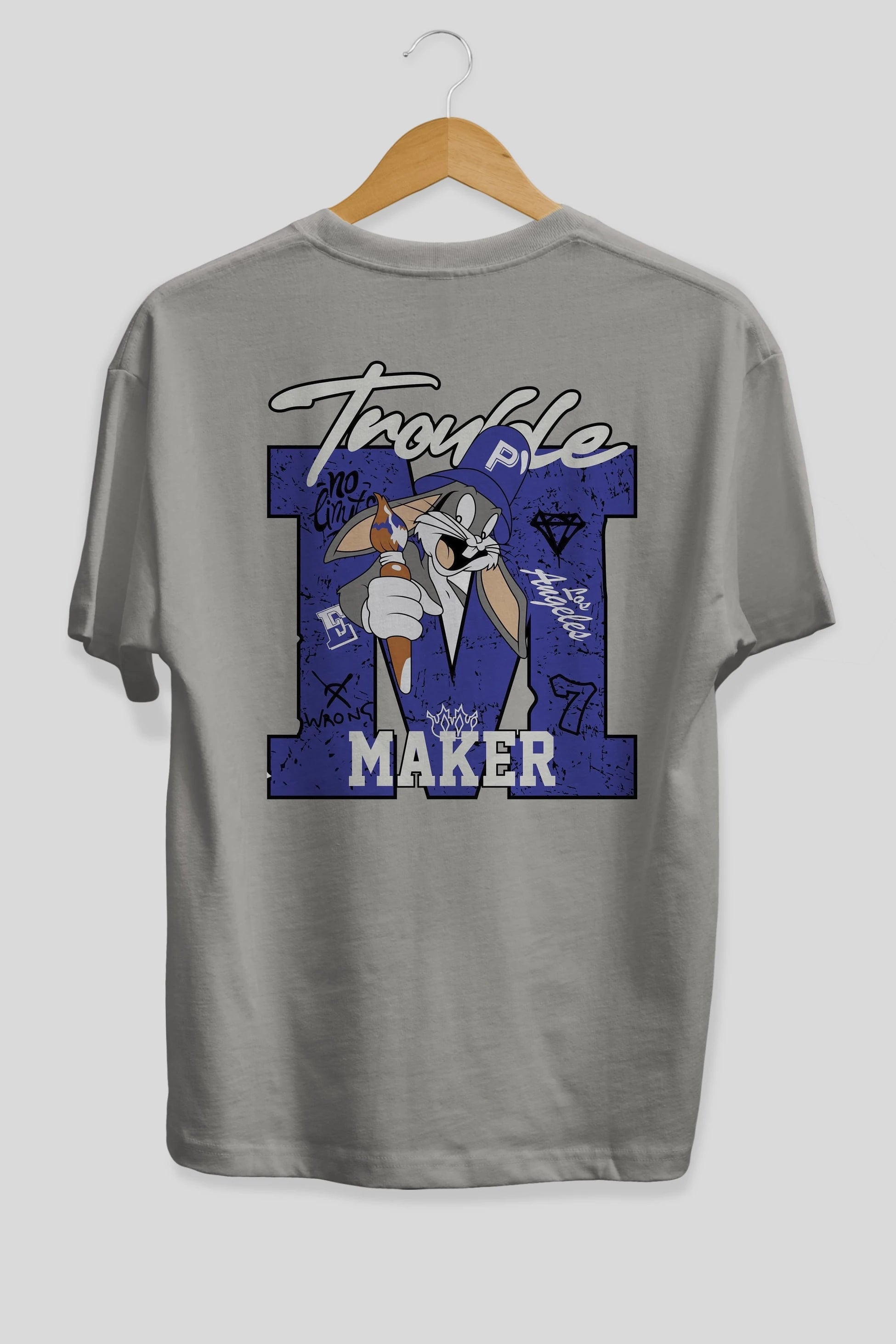 Bugs Bunny Arka Baskılı Oversize t-shirt Erkek Kadın Unisex %100 Pamuk Bisiklet Yaka tişort