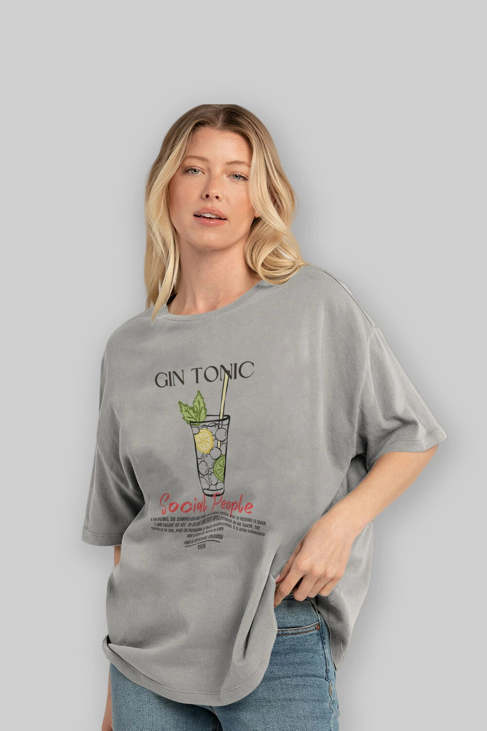 Gın Tonıc Kokteyl Serisi ön Baskılı Oversize t-shirt Erkek Kadın %100 Pamuk Bisiklet Yaka tişort