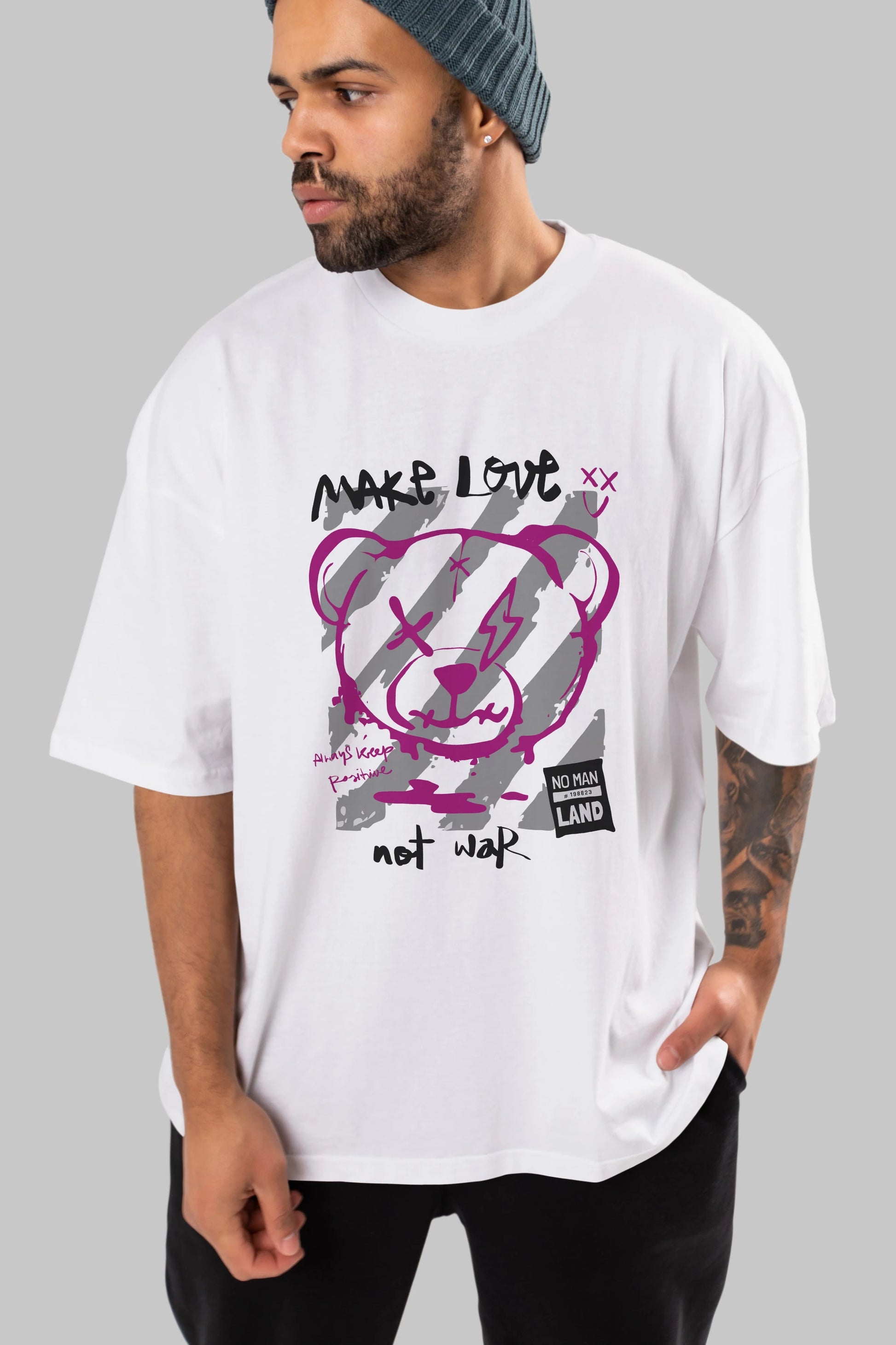 Make Love Bear Ön Baskılı Oversize t-shirt Erkek Kadın Unisex
