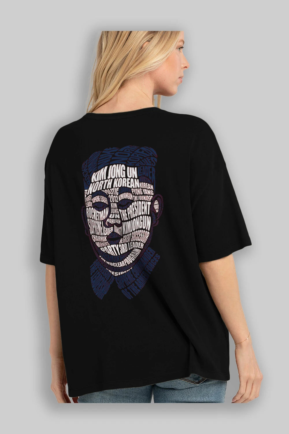 Kim Jong Un Calligram Arka Baskılı Oversize t-shirt %100 pamuk Erkek Kadın Unisex