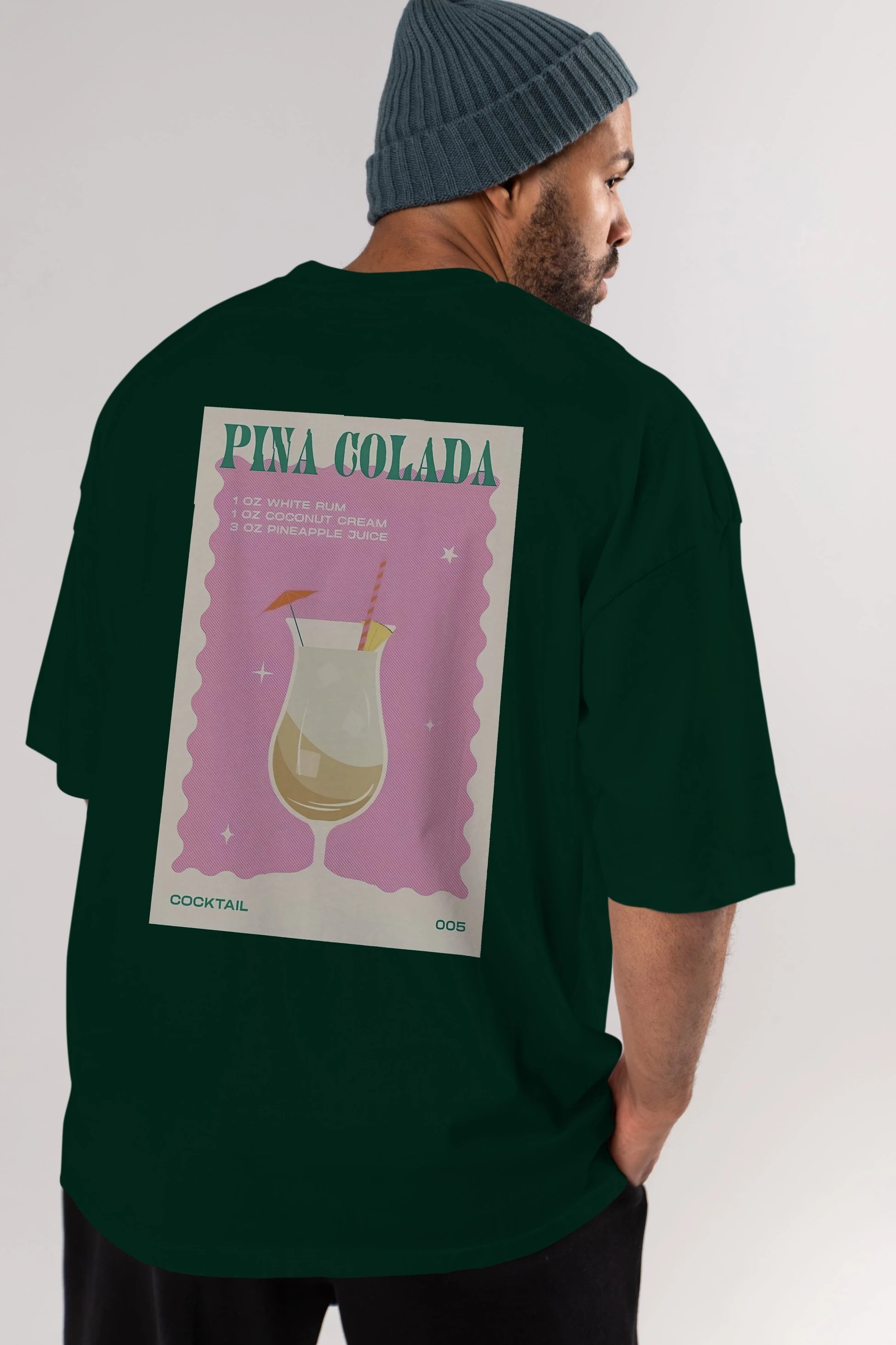 Pina Colada 3 Arka Baskılı Oversize t-shirt Erkek Kadın Unisex %100 Pamuk Bisiklet Yaka tişort