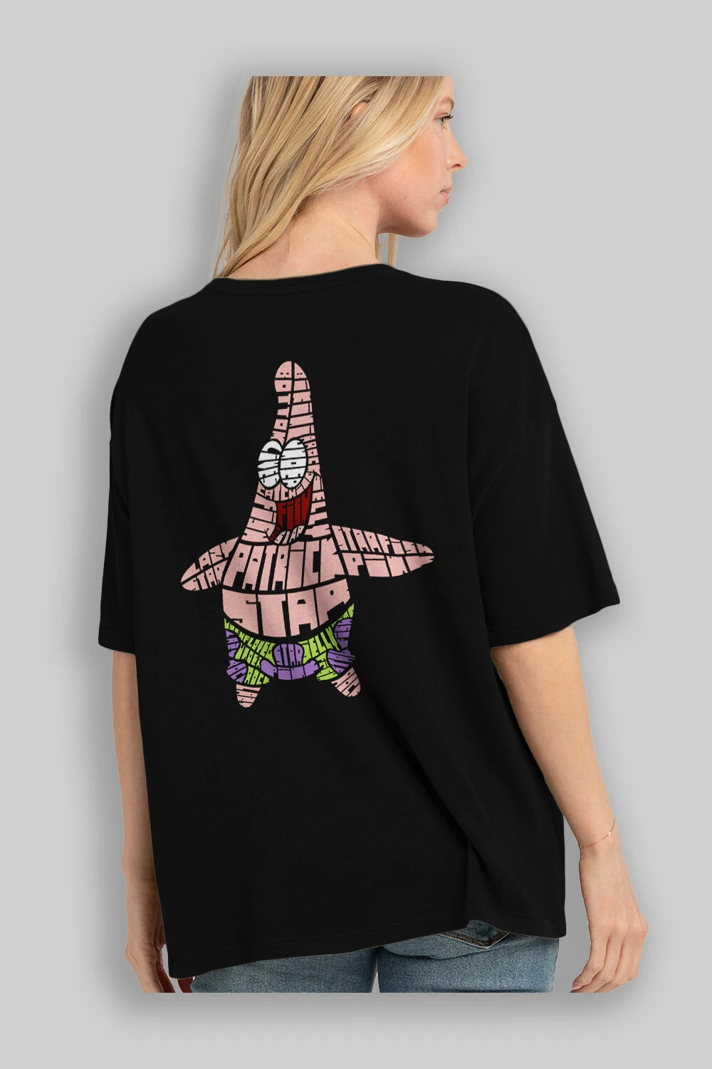 Patrick Star Arka Baskılı Oversize t-shirt %100 pamuk Erkek Kadın Unisex