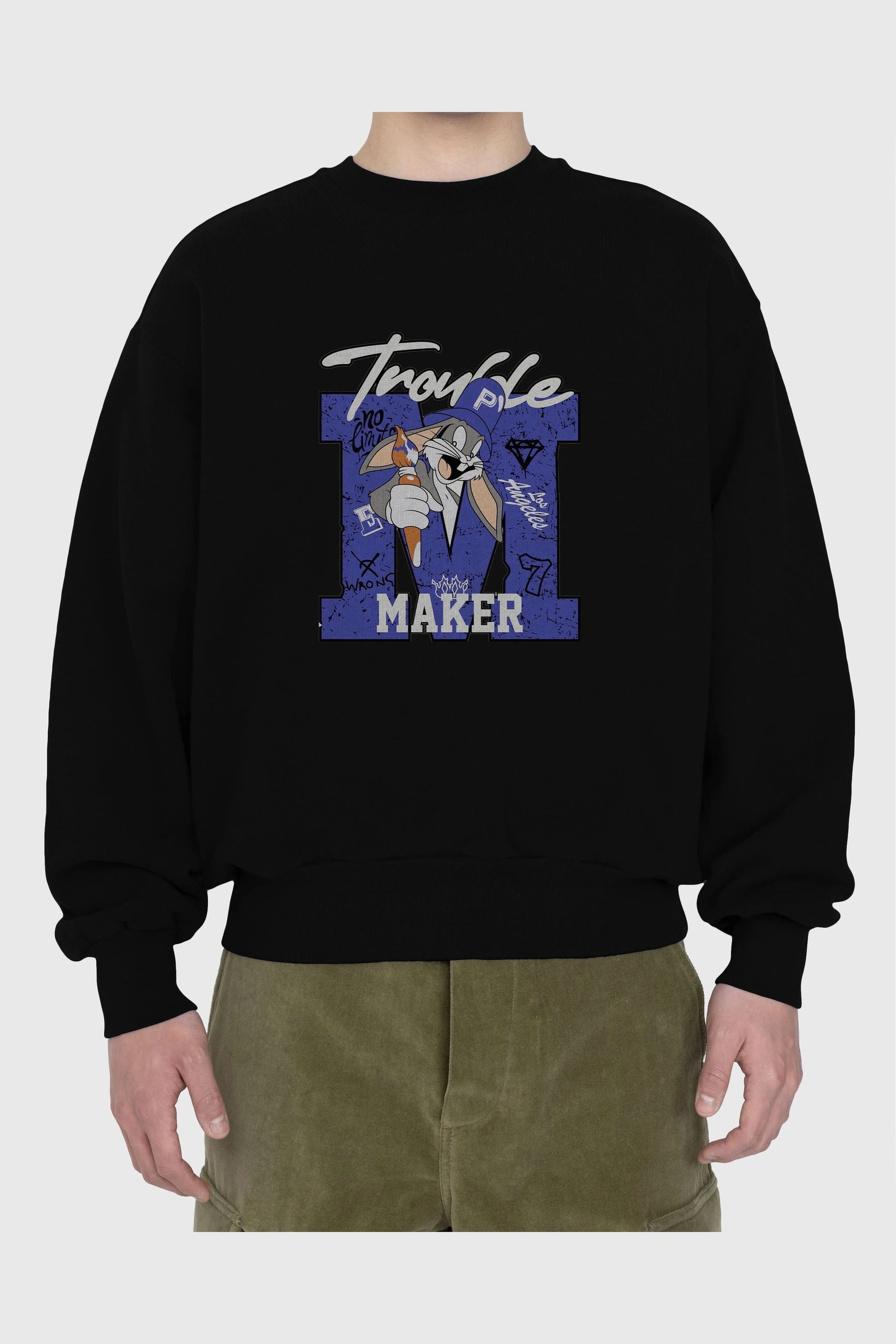 Bugs Bunny Ön Baskılı Oversize Sweatshirt Erkek Kadın Unisex