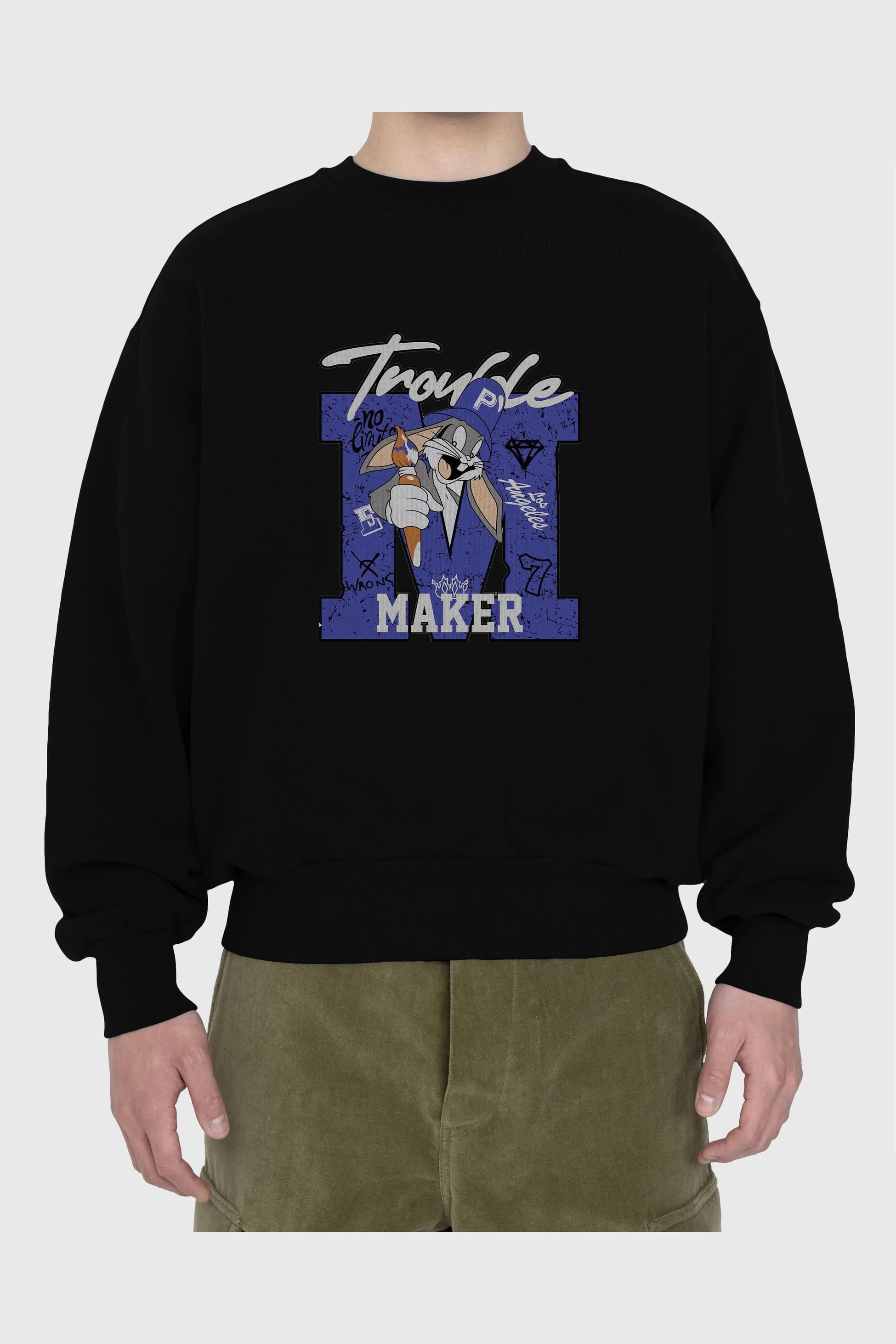 Bugs Bunny Ön Baskılı Oversize Sweatshirt Erkek Kadın Unisex