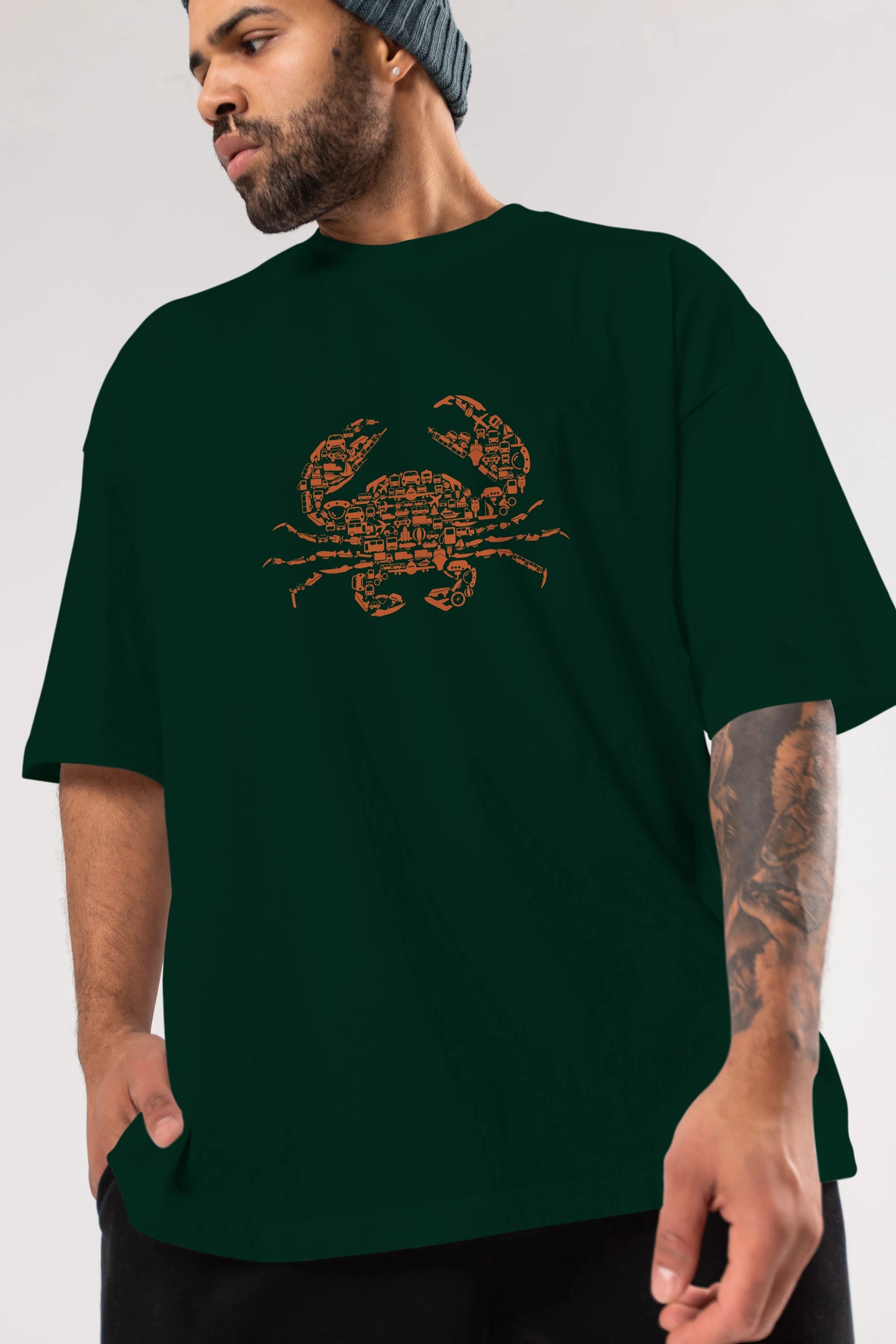 Crab Ön Baskılı Oversize t-shirt %100 pamuk Erkek Kadın Unisex