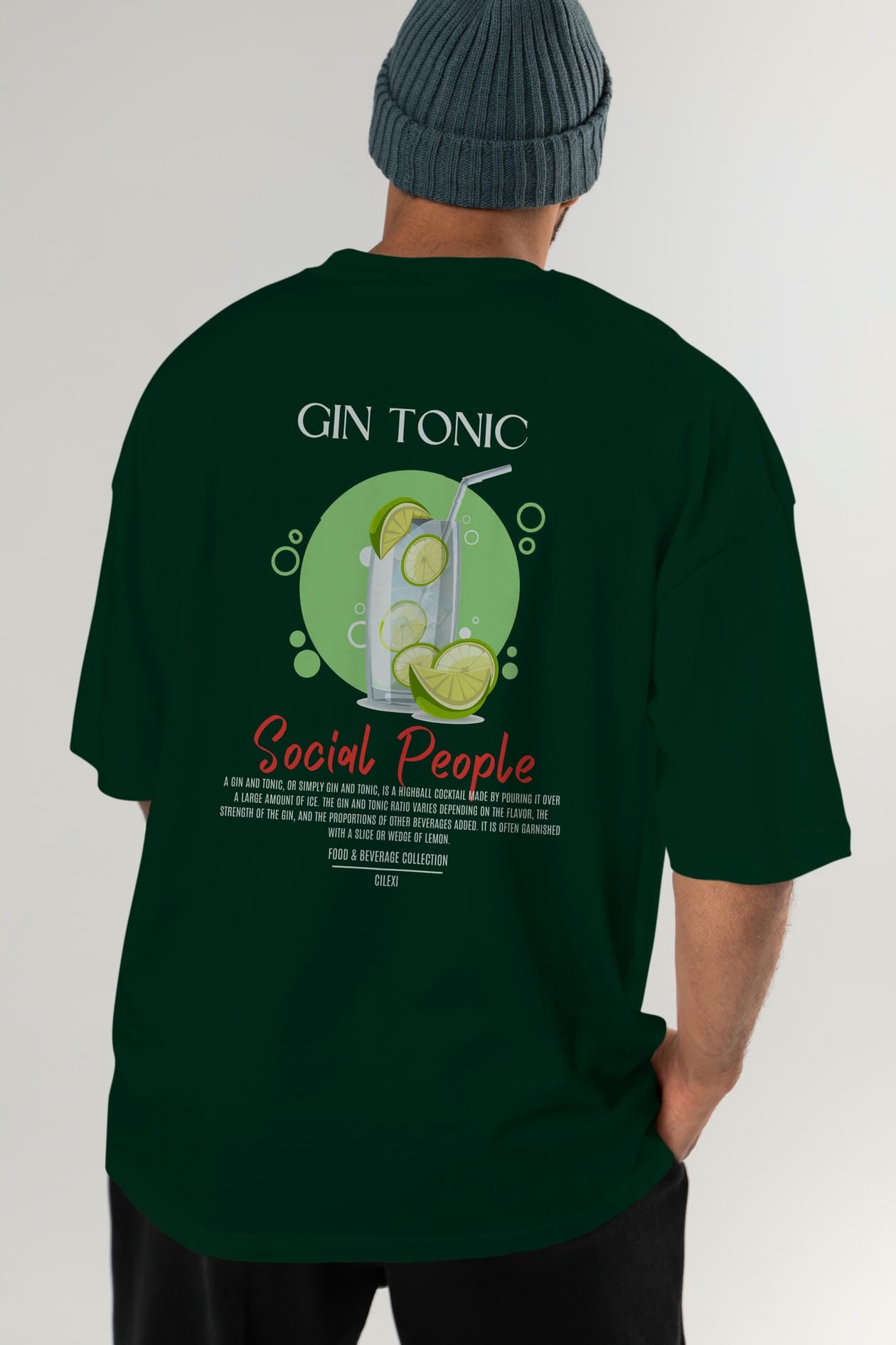Gın Tonıc Kokteyl Serisi Baskılı Oversize t-shirt Erkek Kadın Unisex %100 Pamuk Bisiklet Yaka tişort