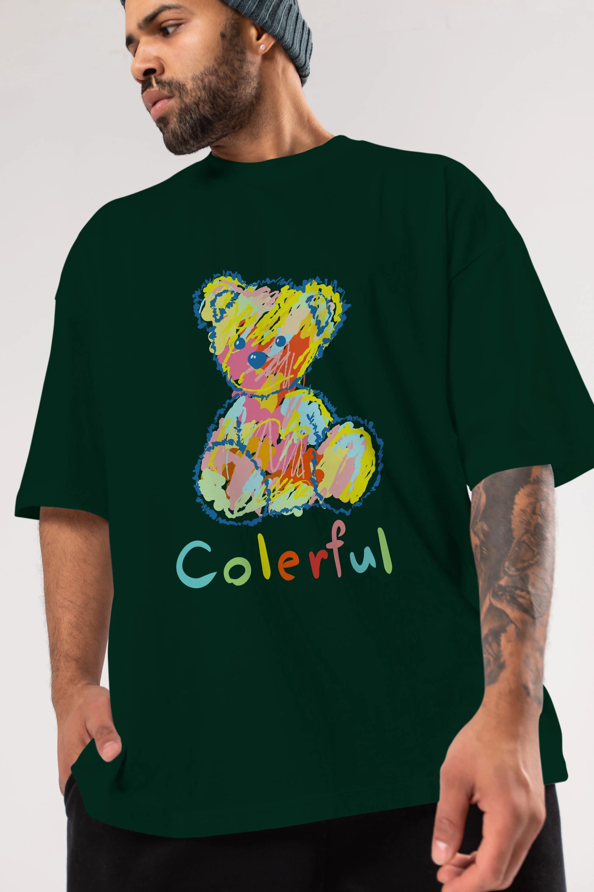 Colerful Bear Ön Baskılı Oversize t-shirt Erkek Kadın Unisex