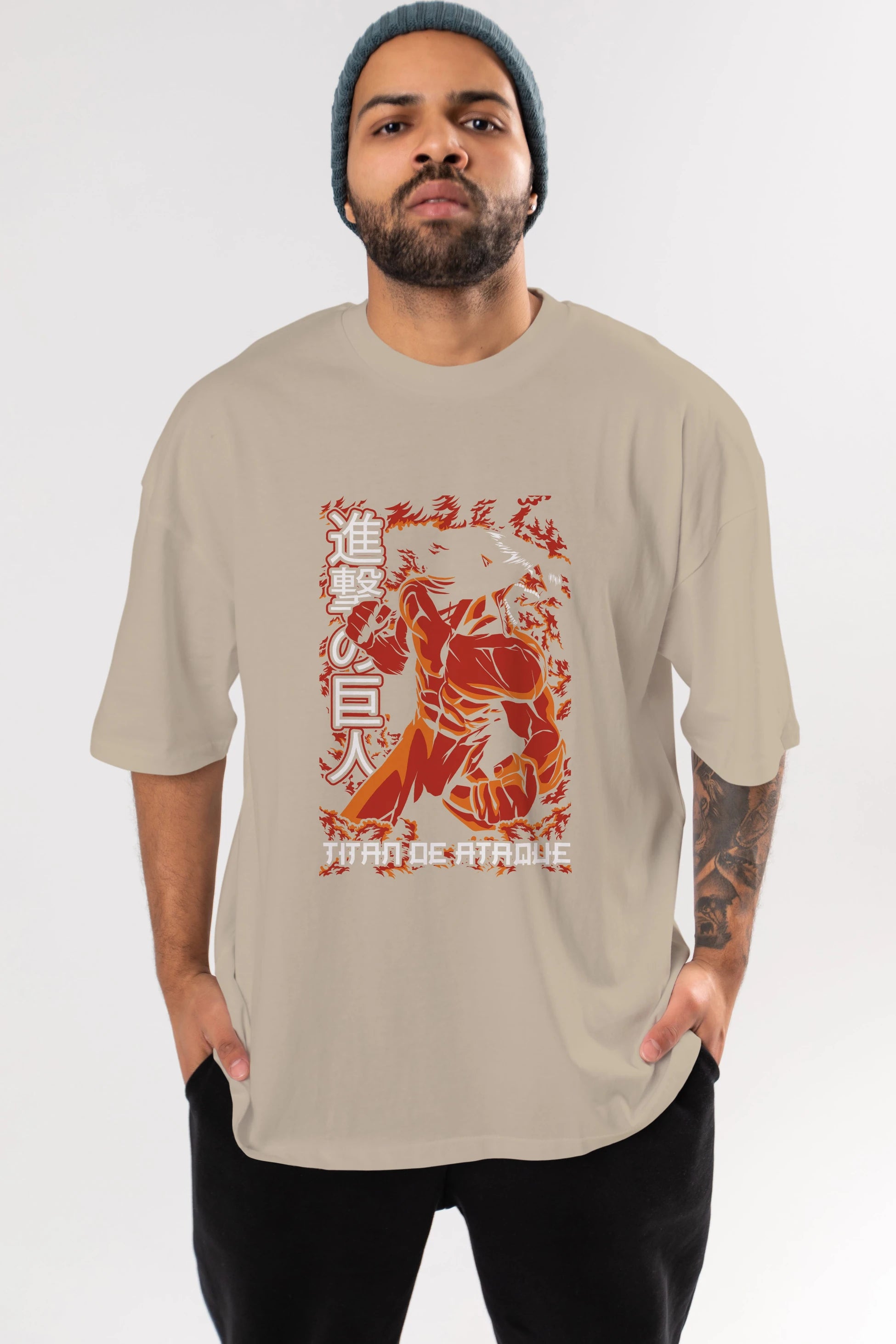 Eren Yeager Anime Ön Baskılı Oversize t-shirt Erkek Kadın Unisex