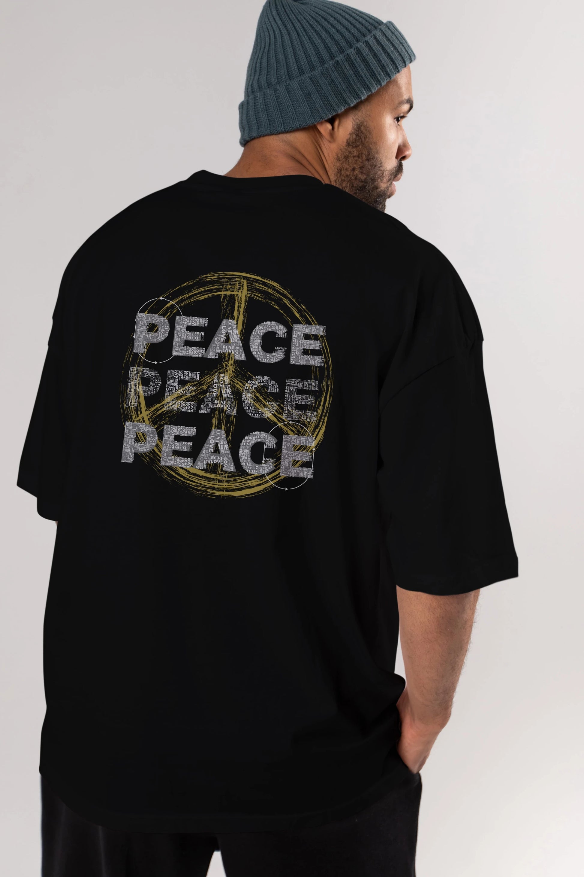 Peace Yazılı Arka Baskılı Oversize t-shirt Erkek Kadın Unisex