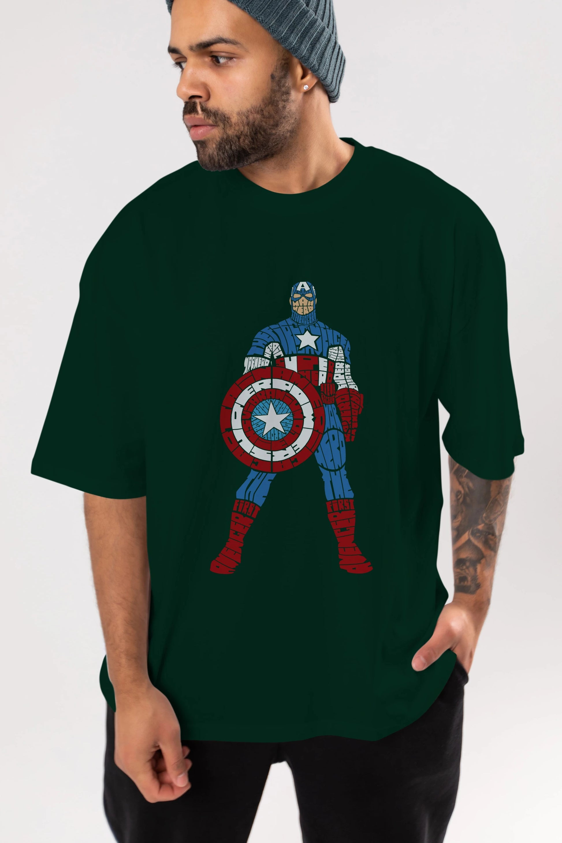 Captain America Ön Baskılı Oversize t-shirt %100 pamuk Erkek Kadın Unisex