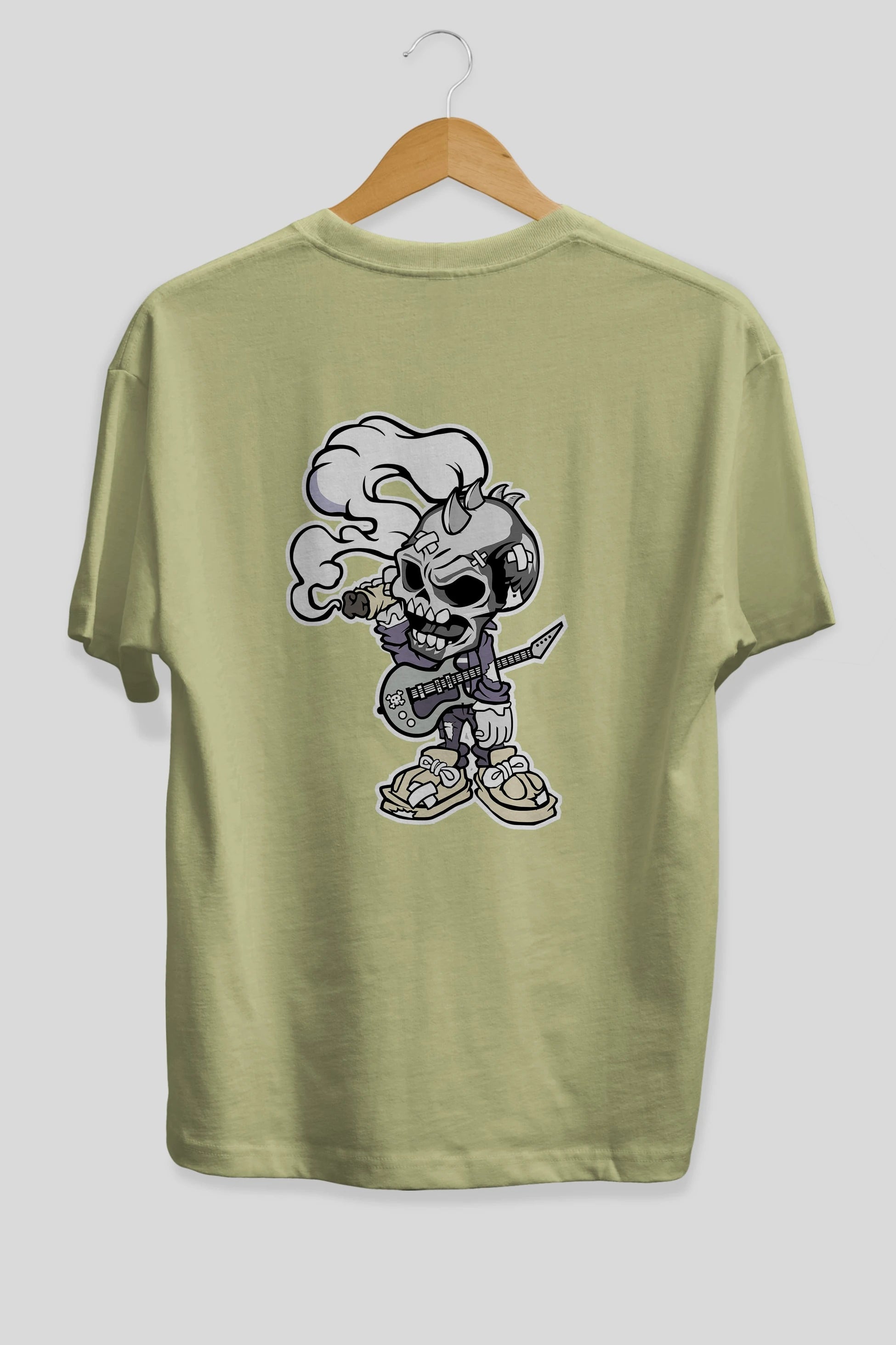 Skull Smoker Punk Rocker Arka Baskılı Oversize t-shirt Erkek Kadın Unisex %100 Pamuk tişort