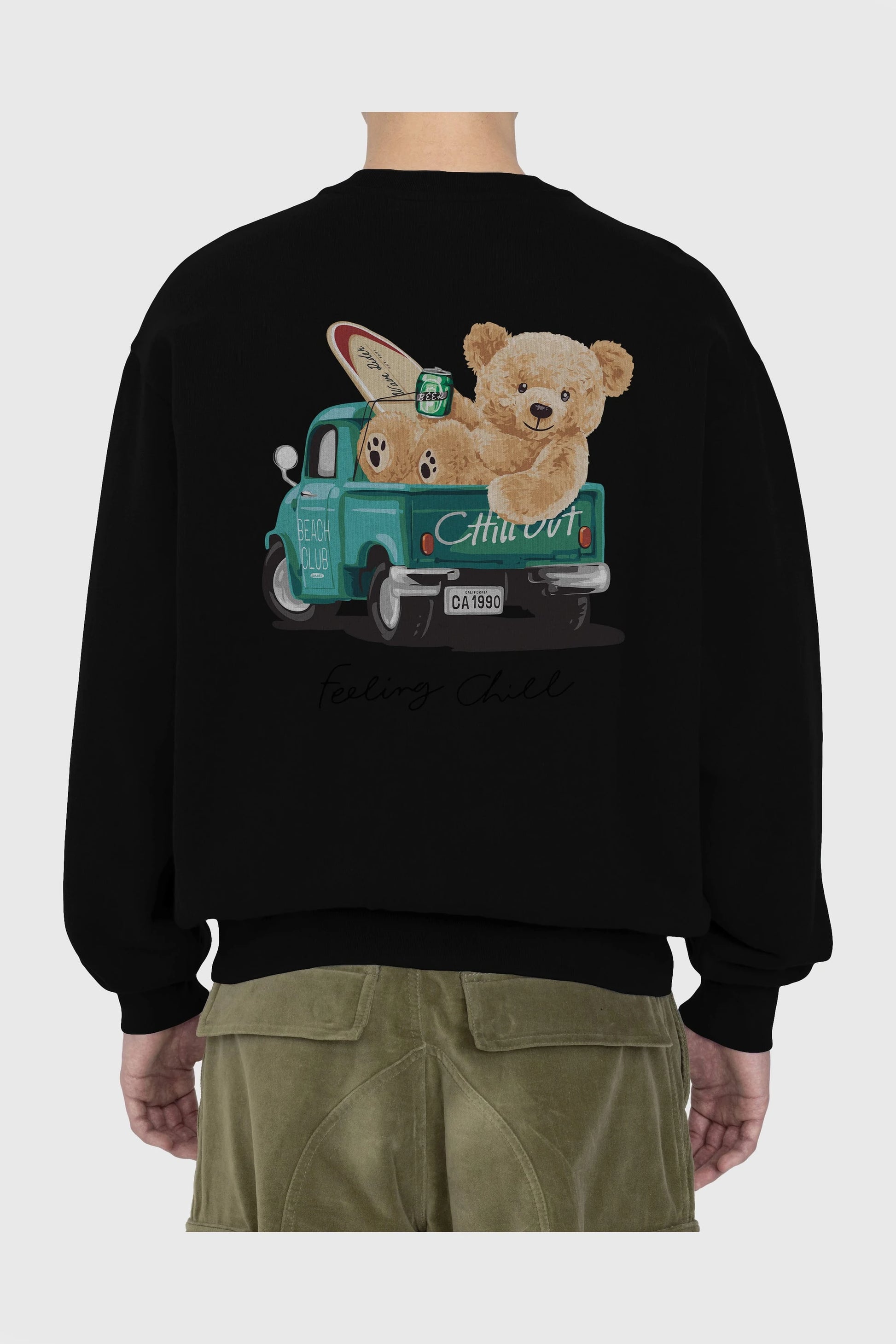 Teddy Bear Chill Out Arka Baskılı Oversize Sweatshirt Erkek Kadın Unisex
