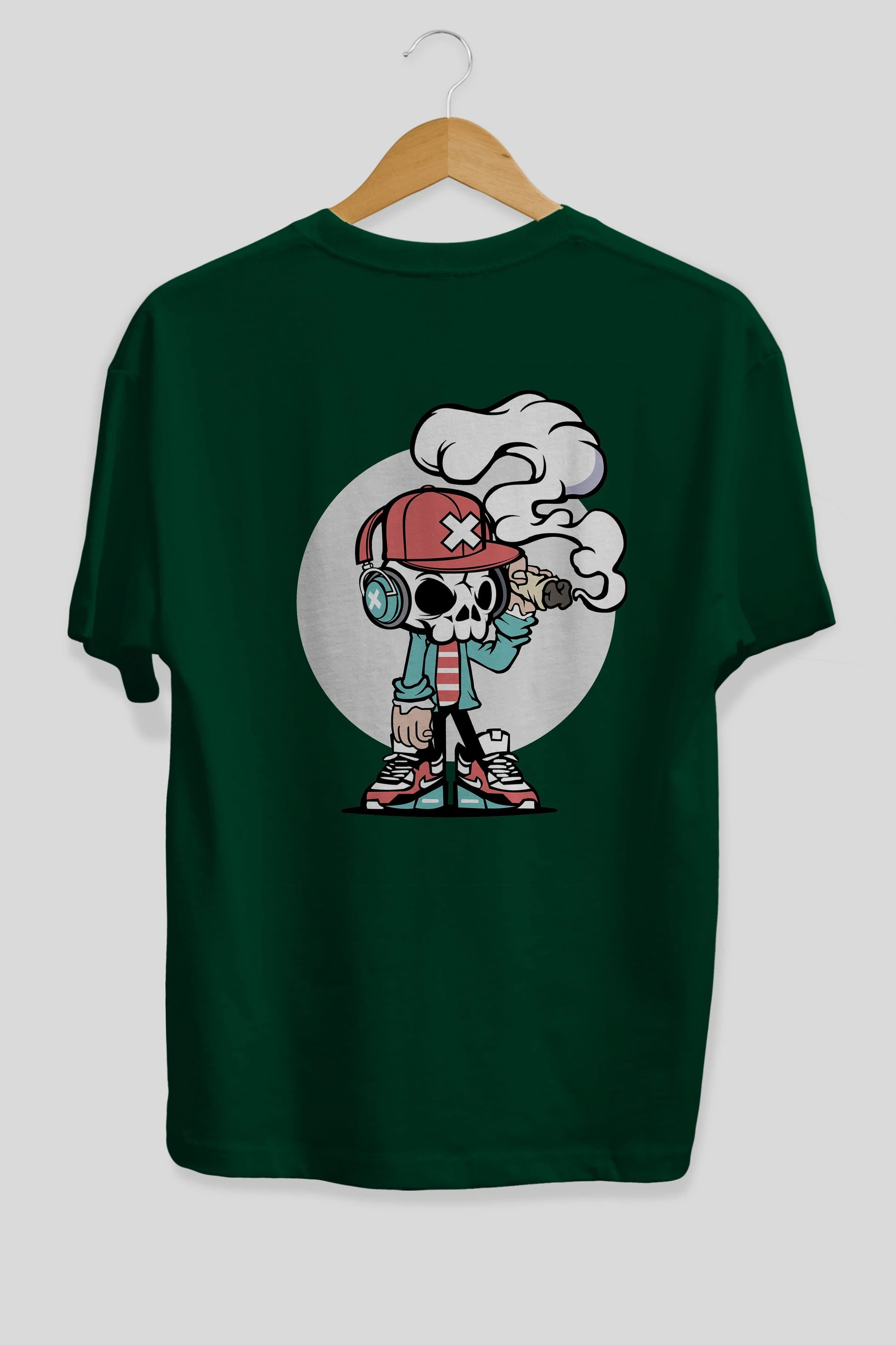 Skull Headphone Arka Baskılı Oversize t-shirt Erkek Kadın Unisex %100 Pamuk tişort