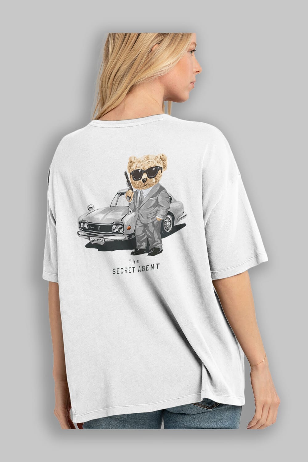 Teddy Bear The Secret Agent Arka Baskılı Oversize t-shirt Erkek Kadın Unisex %100 Pamuk