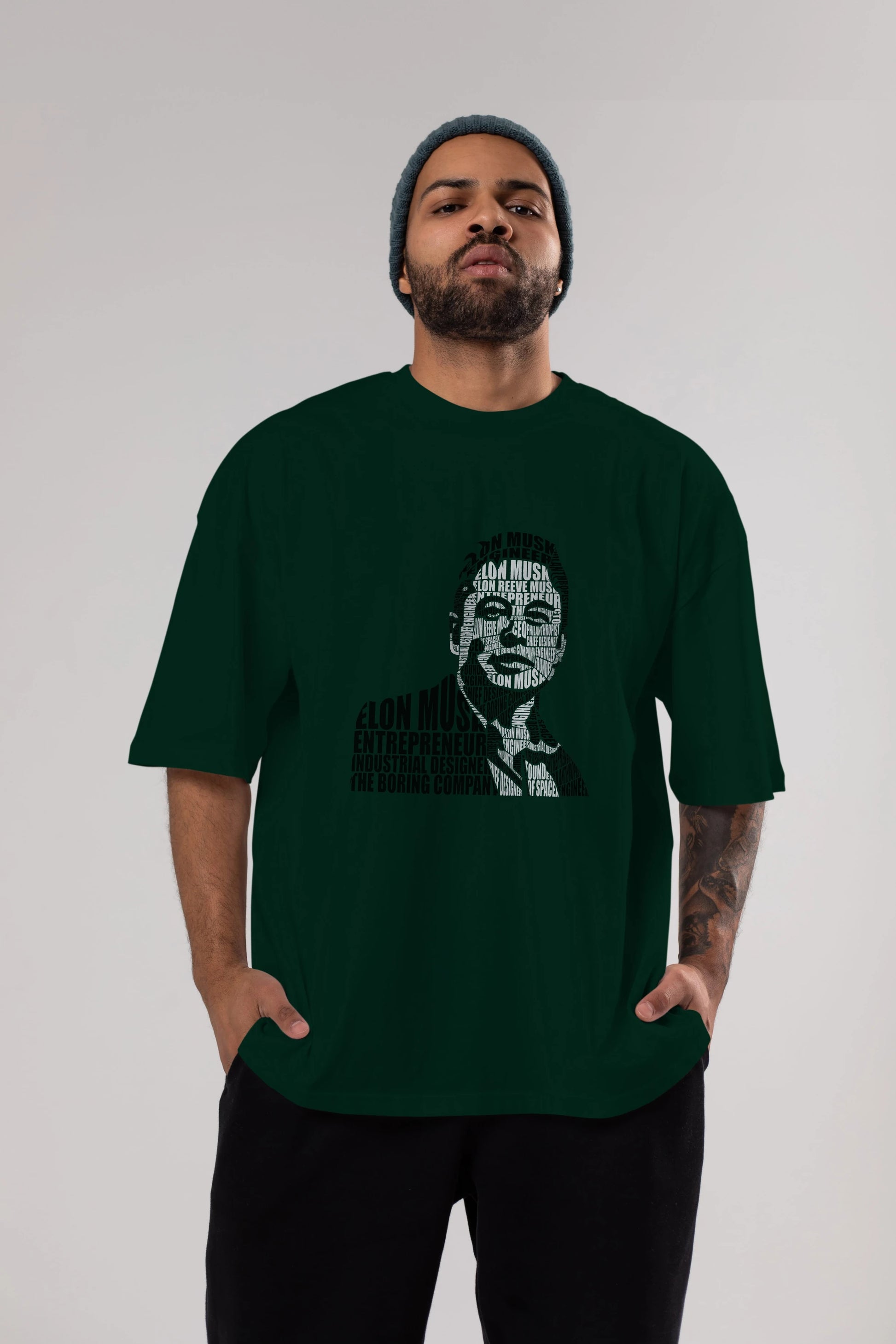 Elon Musk Calligram Ön Baskılı Oversize t-shirt %100 pamuk Erkek Kadın Unisex