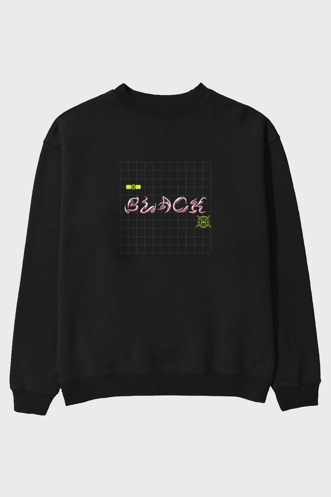 Black Yazılı Ön Baskılı Oversize Sweatshirt Erkek Kadın Unisex