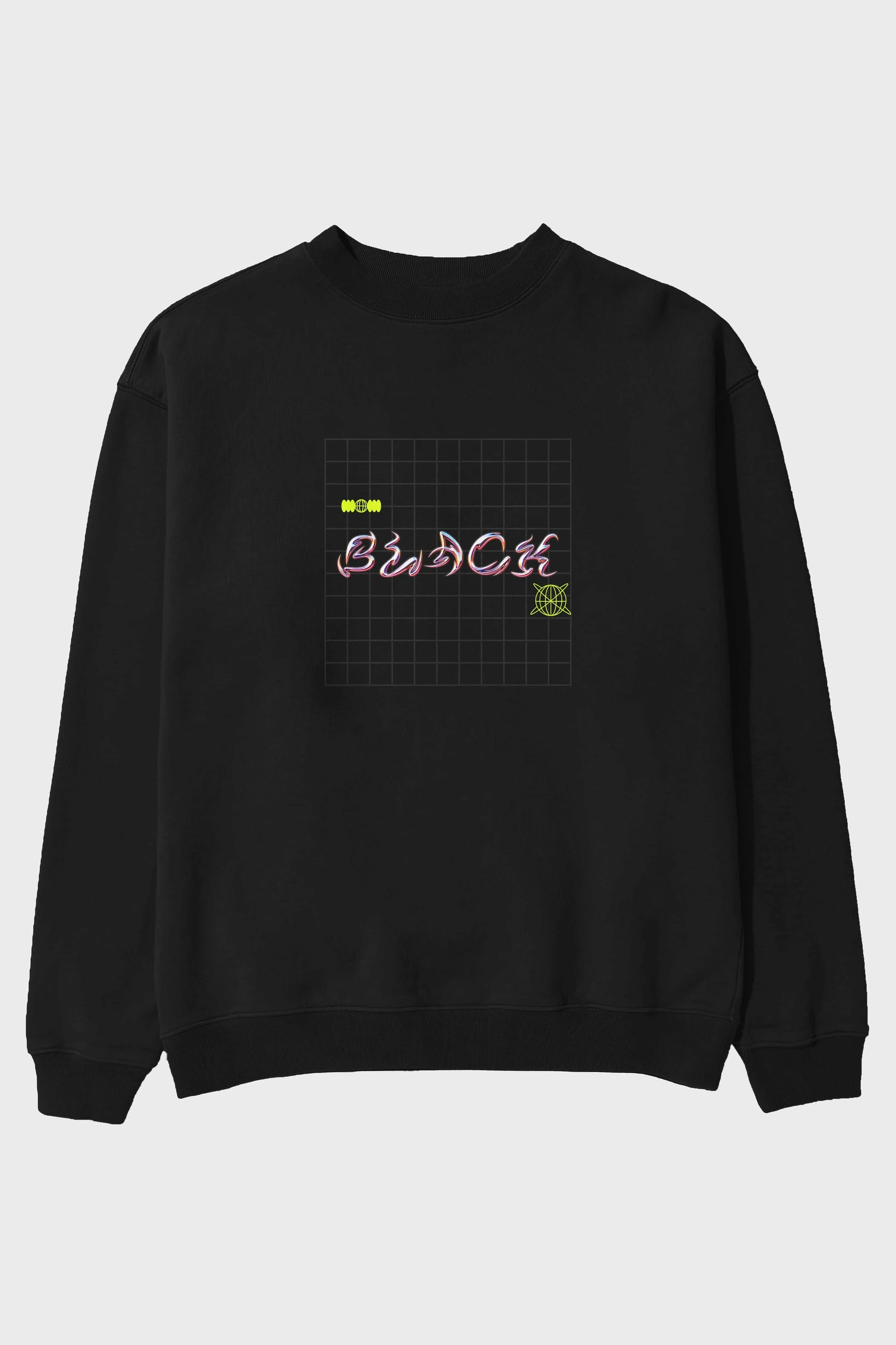 Black Yazılı Ön Baskılı Oversize Sweatshirt Erkek Kadın Unisex