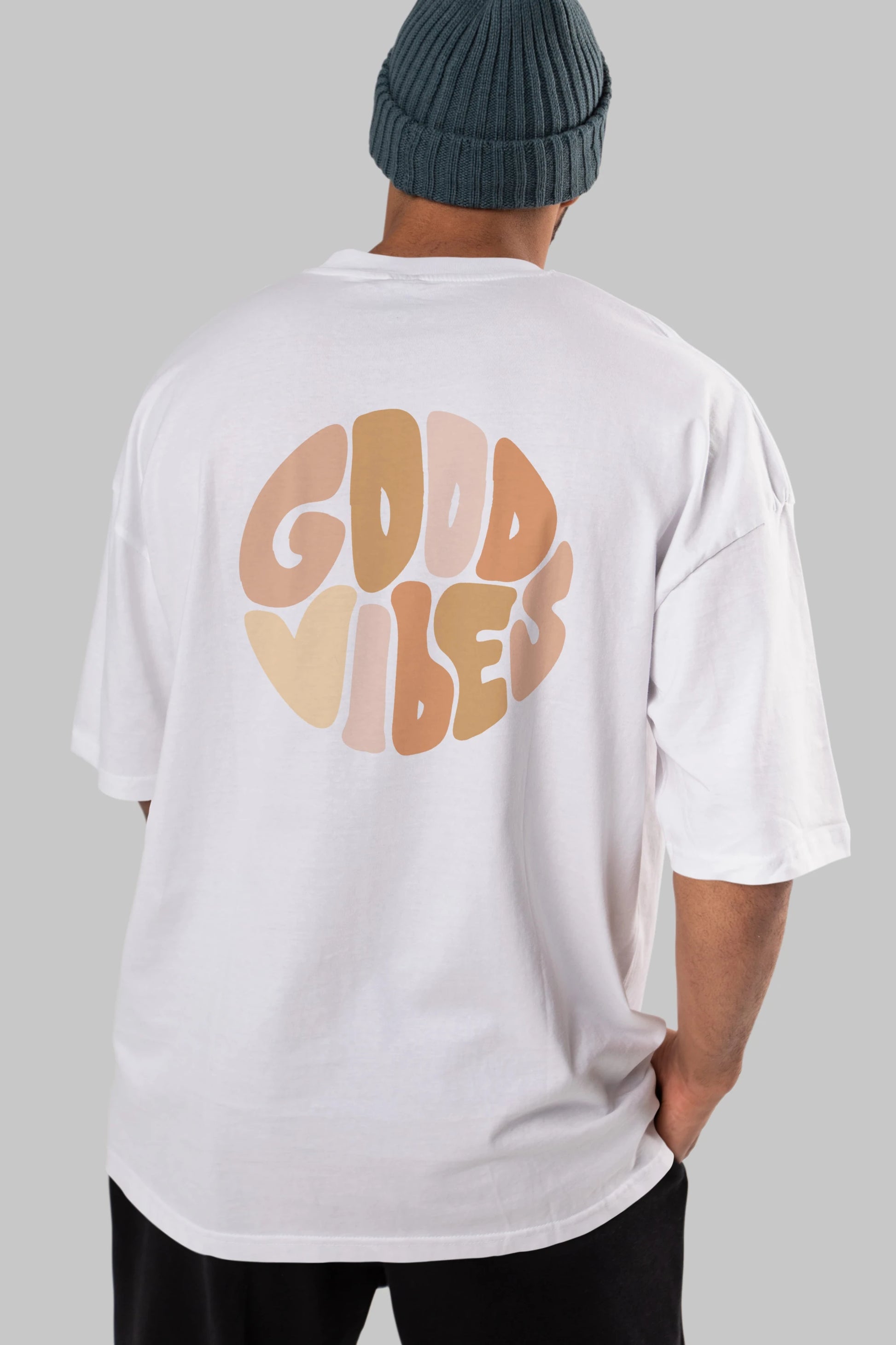 Good Vibes Yazılı 3 Arka Baskılı Oversize t-shirt Erkek Kadın Unisex