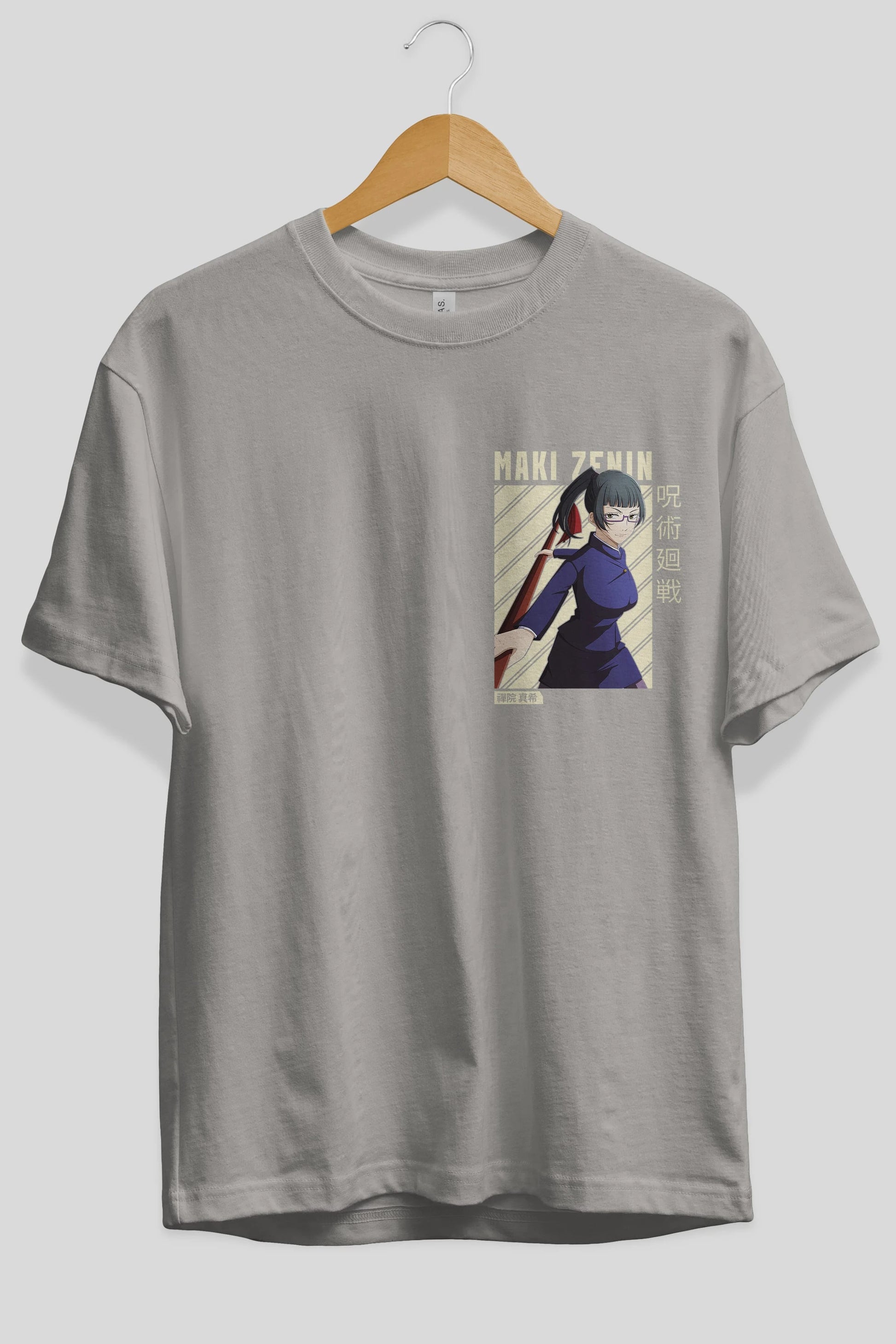 Maki Zenin CHAİNSAWMAN Ön Sol Baskılı Oversize t-shirt Erkek Kadın Unisex %100 Pamuk Bisiklet Yaka tişort