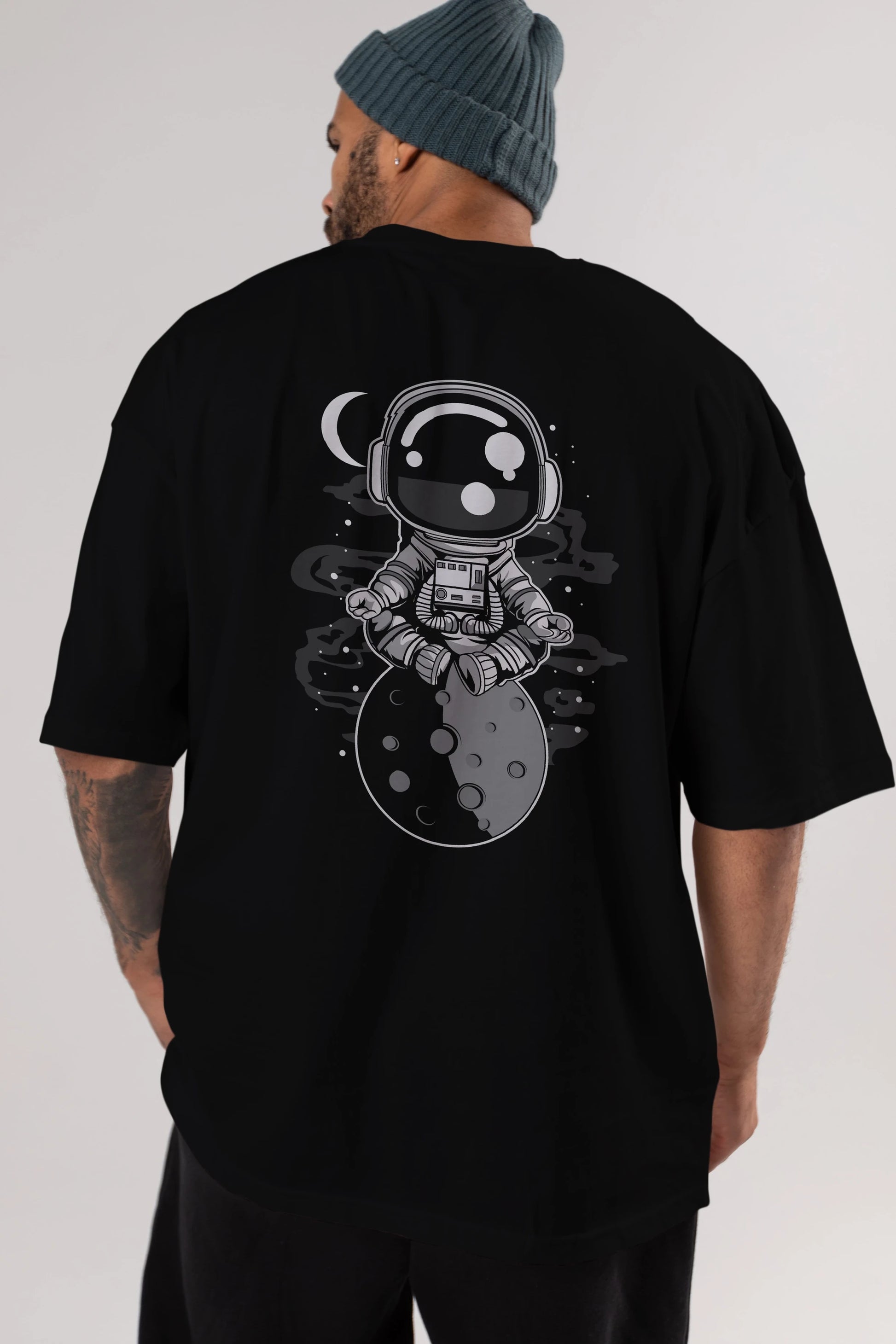 Astronaut Yoga Arka Baskılı Oversize t-shirt Erkek Kadın Unisex
