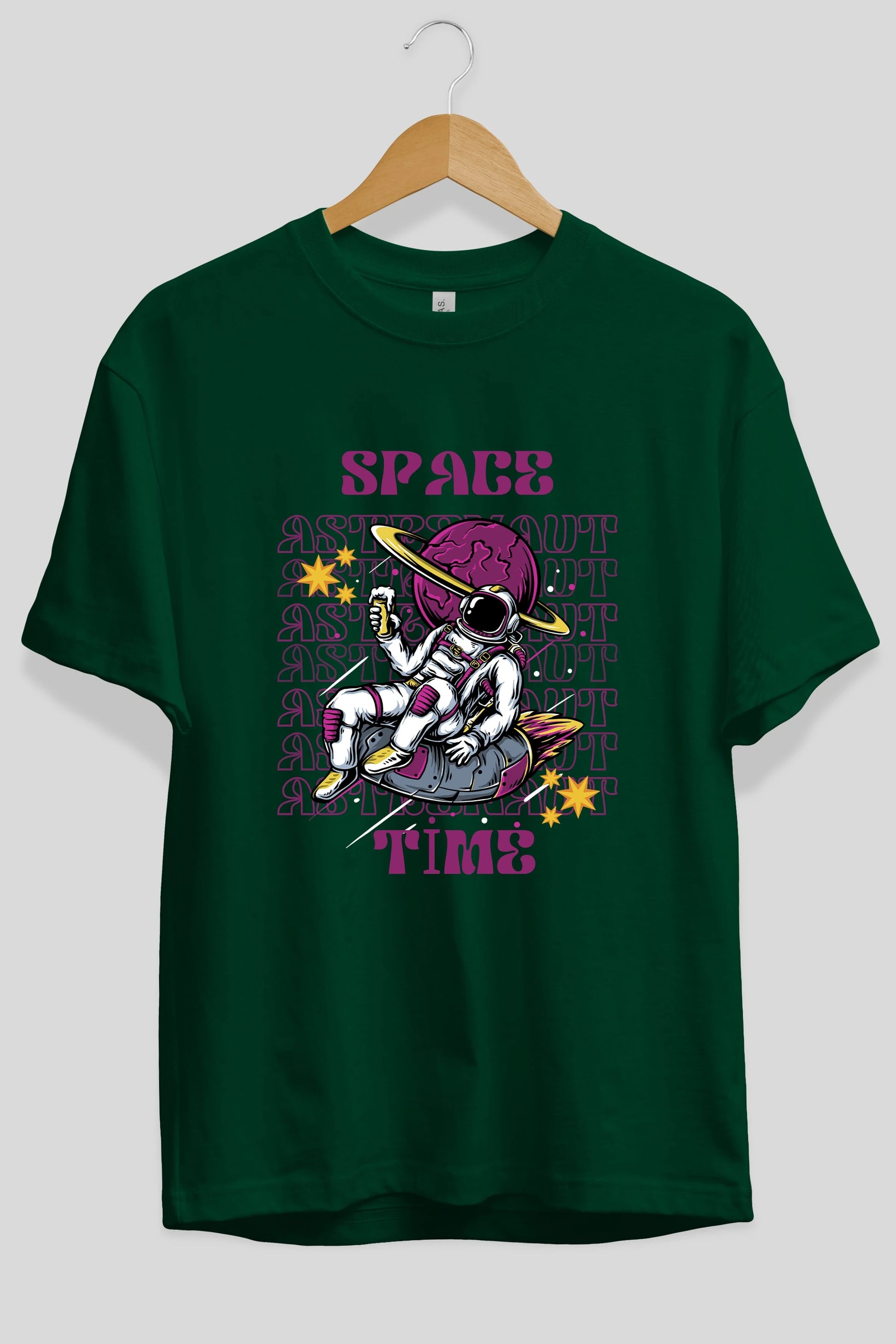 Space Time Astronaut Yazılı Ön Baskılı Oversize t-shirt Erkek Kadın Unisex