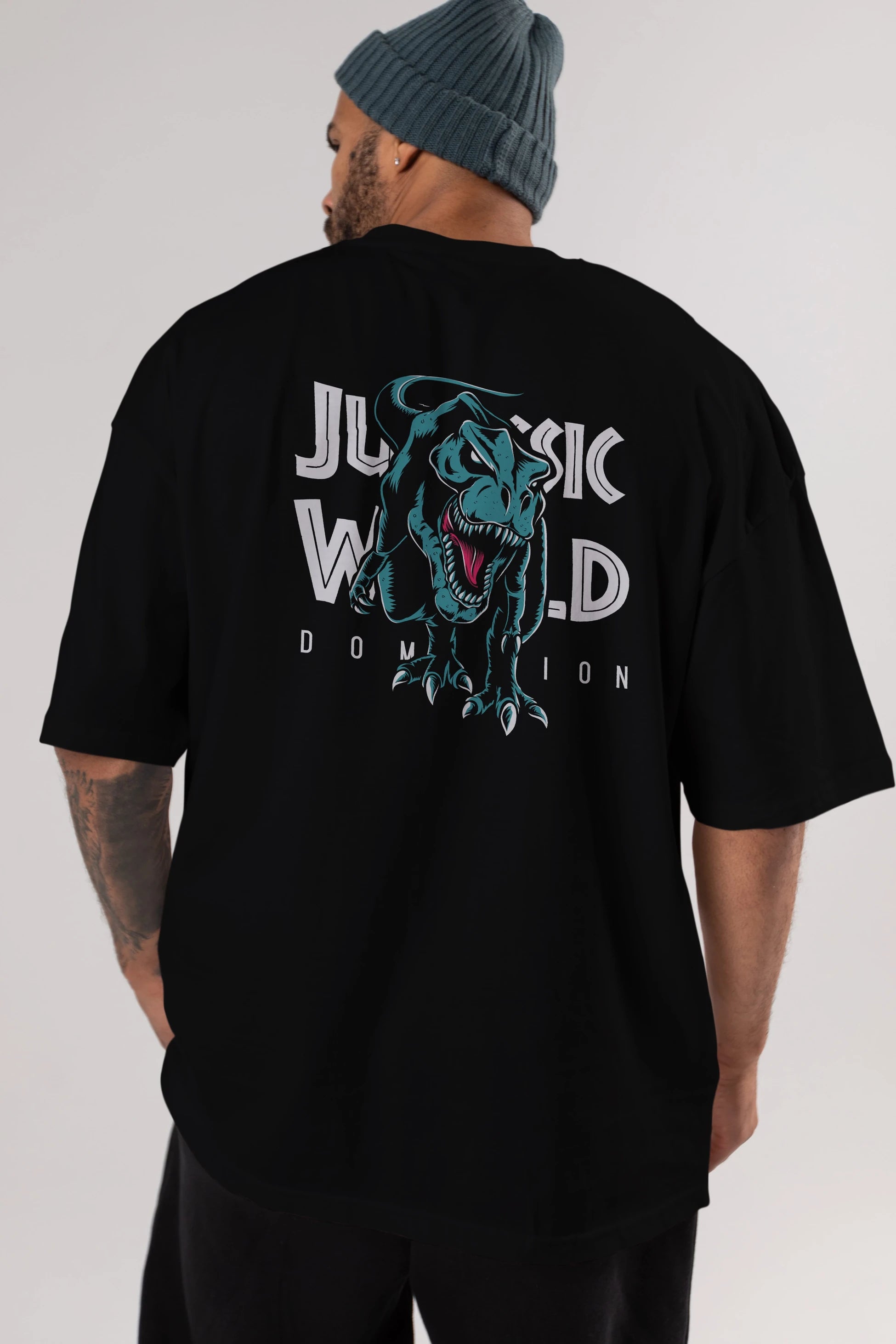 Jurassic Park (1) Arka Baskılı Oversize t-shirt Erkek Kadın Unisex %100 Pamuk Bisiklet Yaka tişort