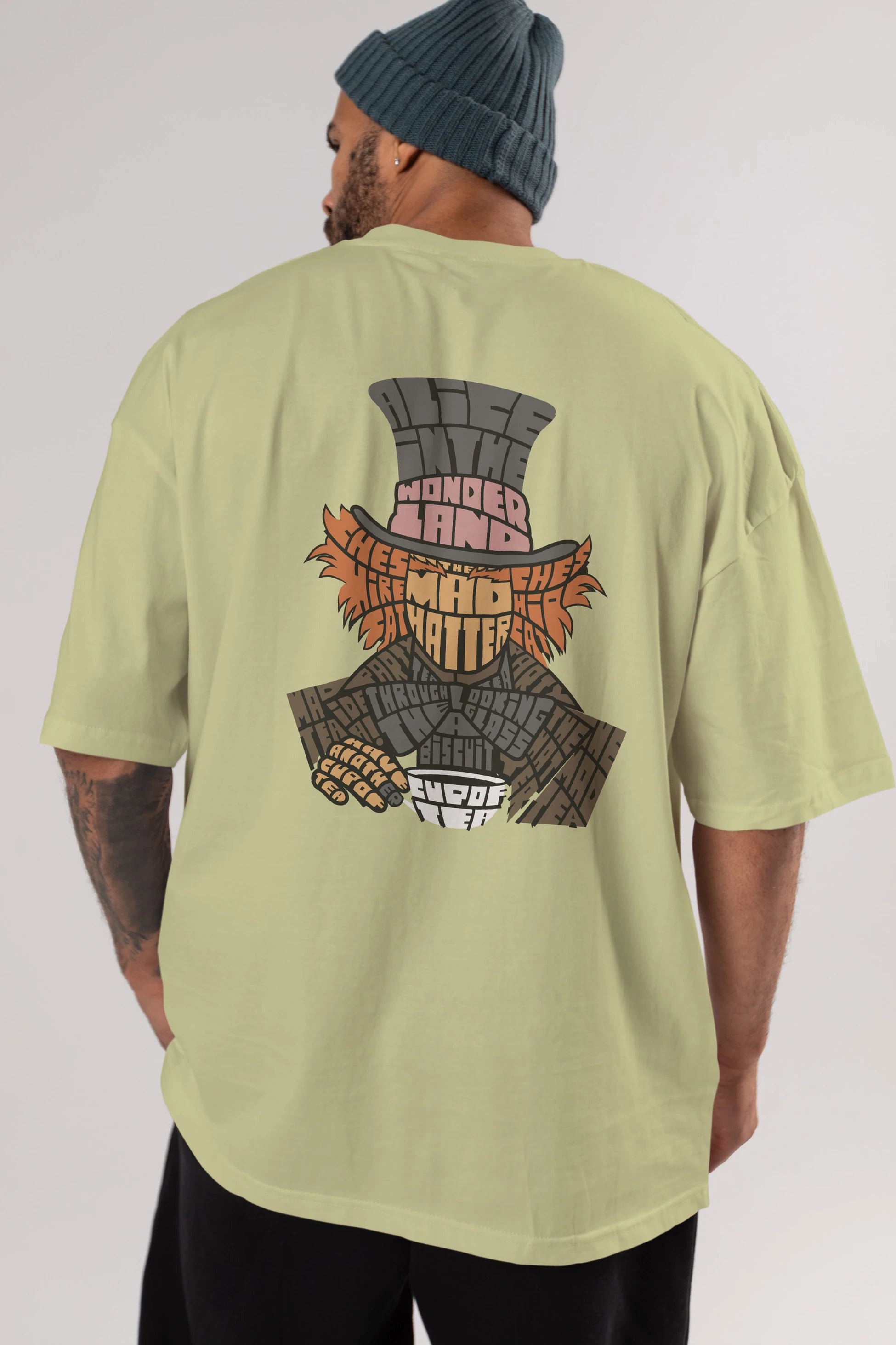 Madhatter Arka Baskılı Oversize t-shirt %100 pamuk Erkek Kadın Unisex