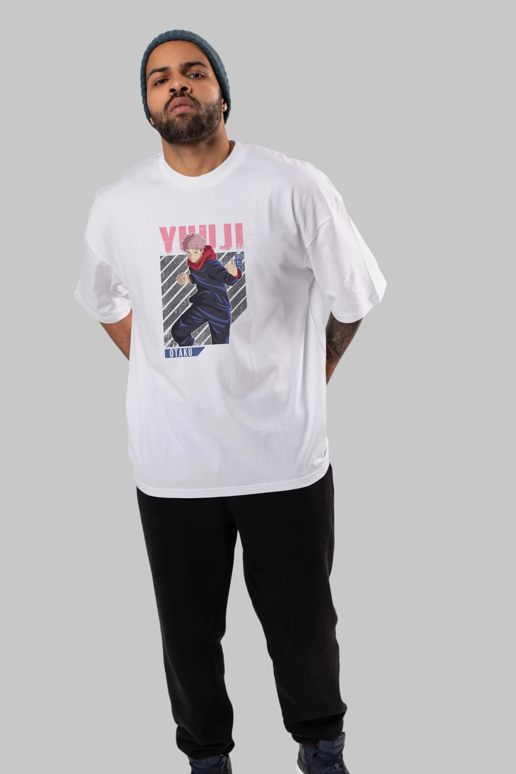 Yuuji Itadori Anime Ön Baskılı Oversize t-shirt %100 pamuk Erkek Kadın Unisex