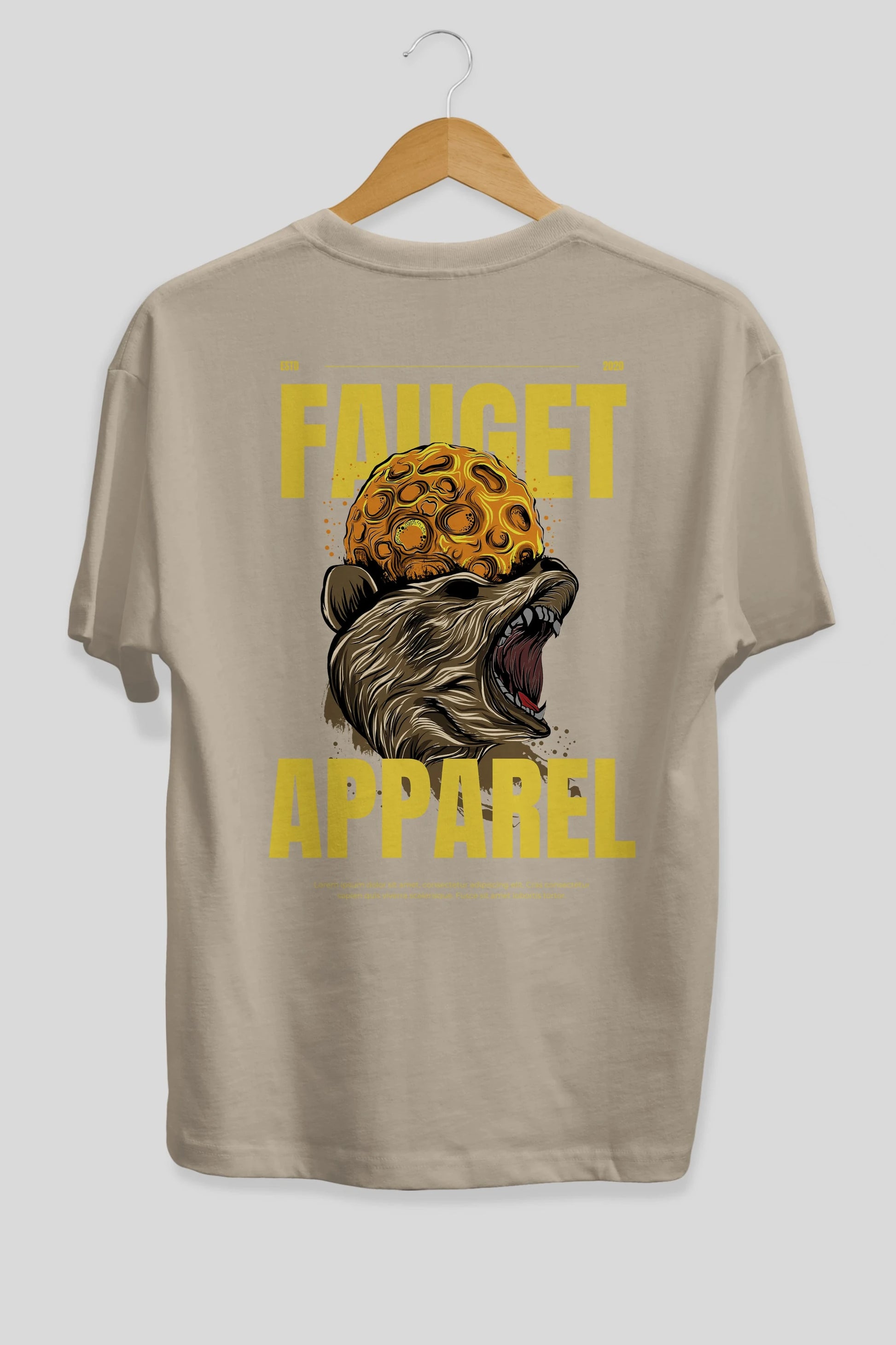 Bear Angry Fauget Apparel Arka Baskılı Oversize t-shirt Erkek Kadın Unisex