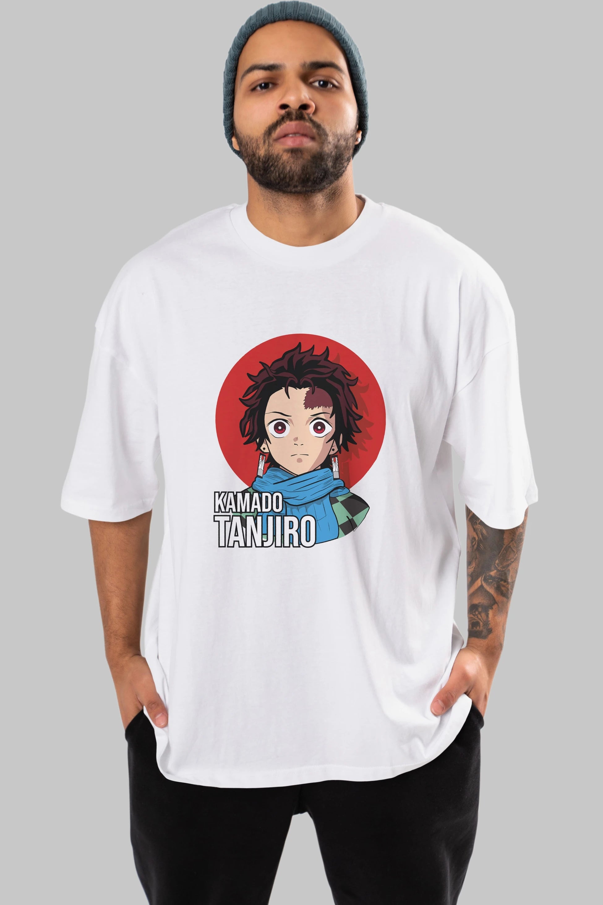 TANJIRO KAMADO Anime Ön Baskılı Oversize t-shirt %100 pamuk Erkek Kadın Unisex